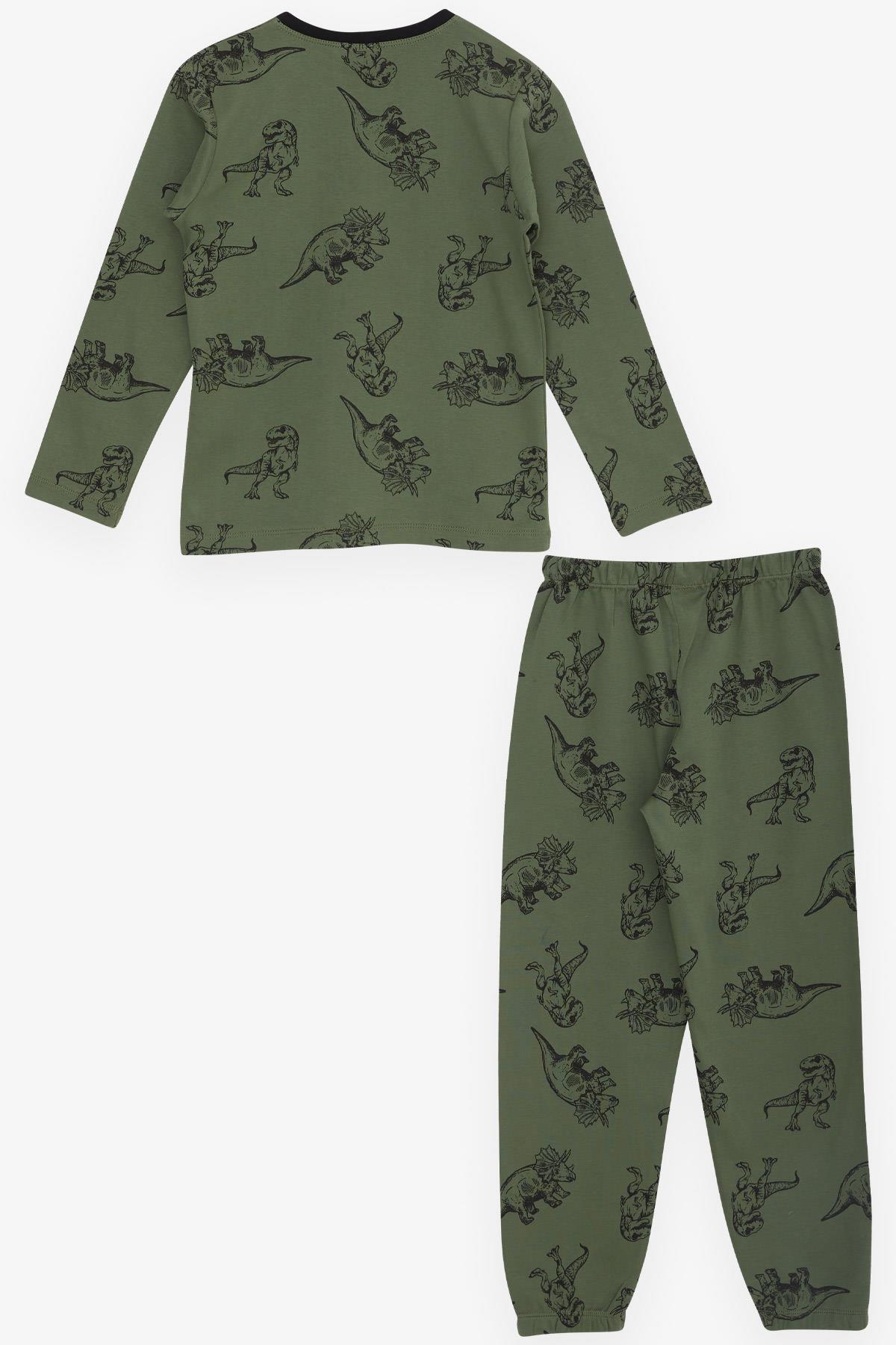 Breeze Erkek Çocuk Pijama Takımı Dinozor Desenli Haki Yeşil (4-8 Yaş)