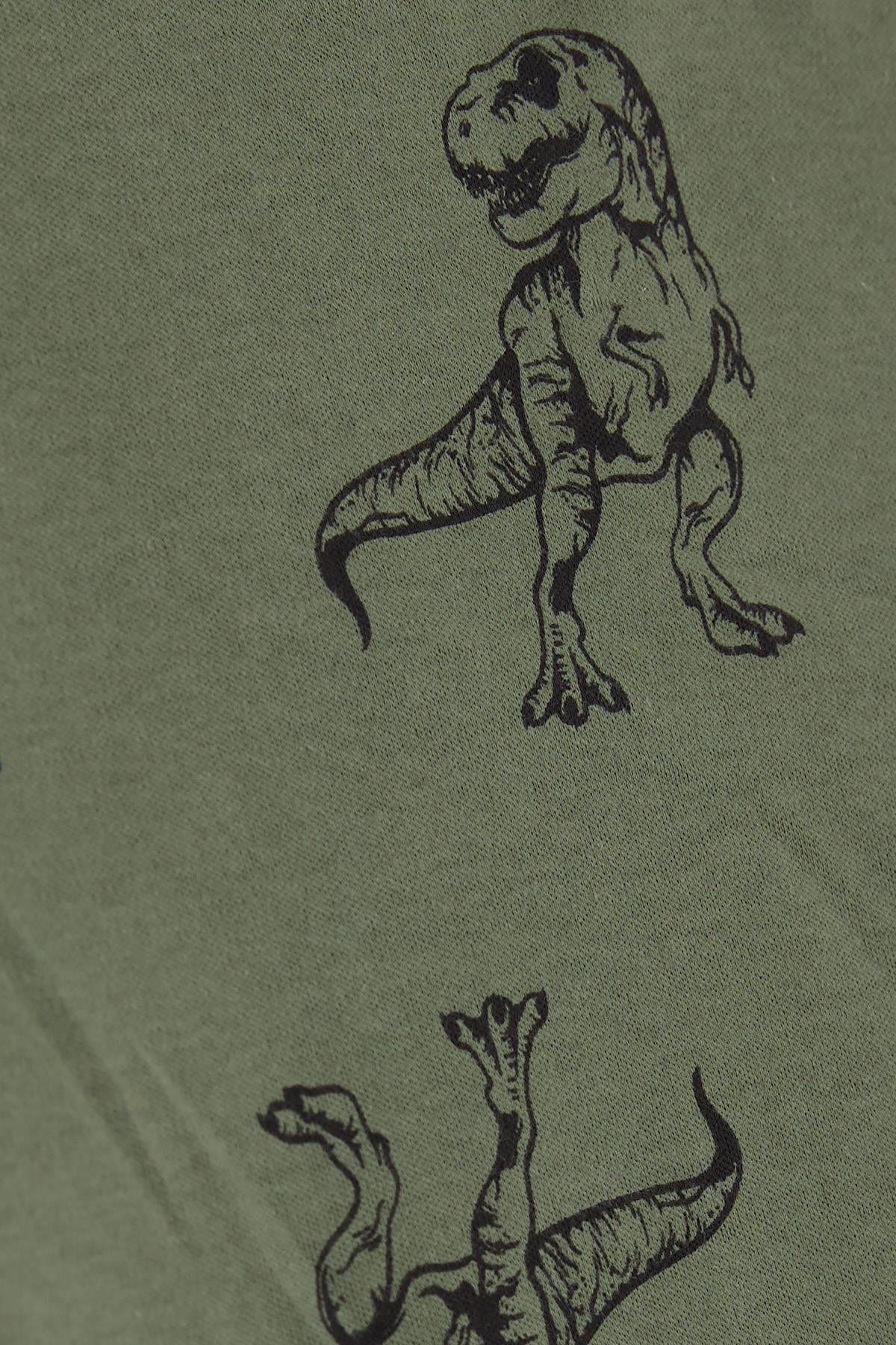 Breeze Erkek Çocuk Pijama Takımı Dinozor Desenli Haki Yeşil (4-8 Yaş)
