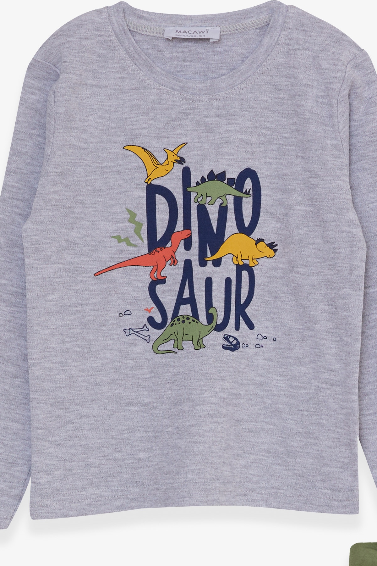 Breeze Erkek Çocuk Pijama Takımı Dinozor Baskılı Gri Melanj (1.5-5 Yaş)