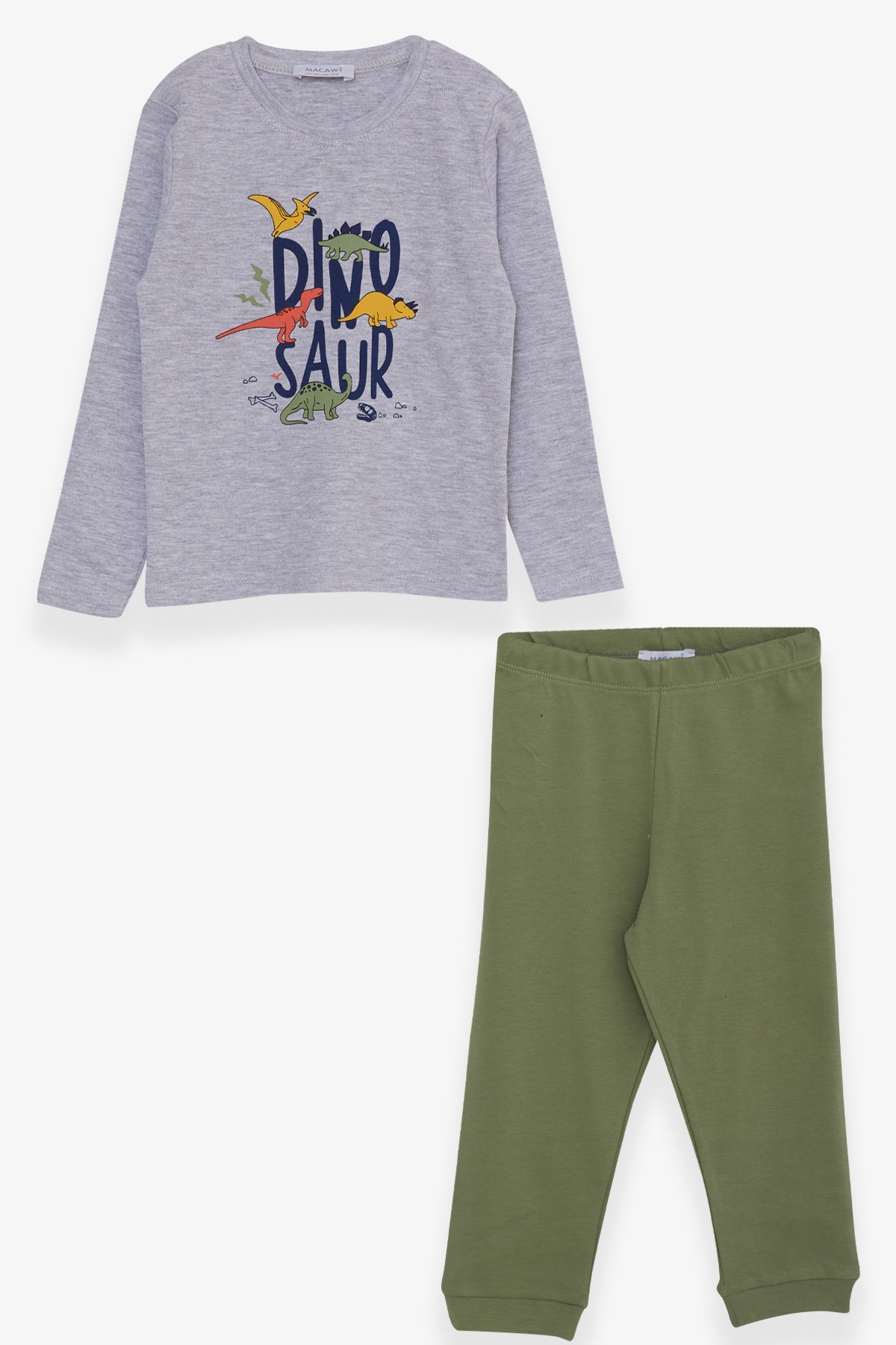 Breeze Erkek Çocuk Pijama Takımı Dinozor Baskılı Gri Melanj (1.5-5 Yaş)