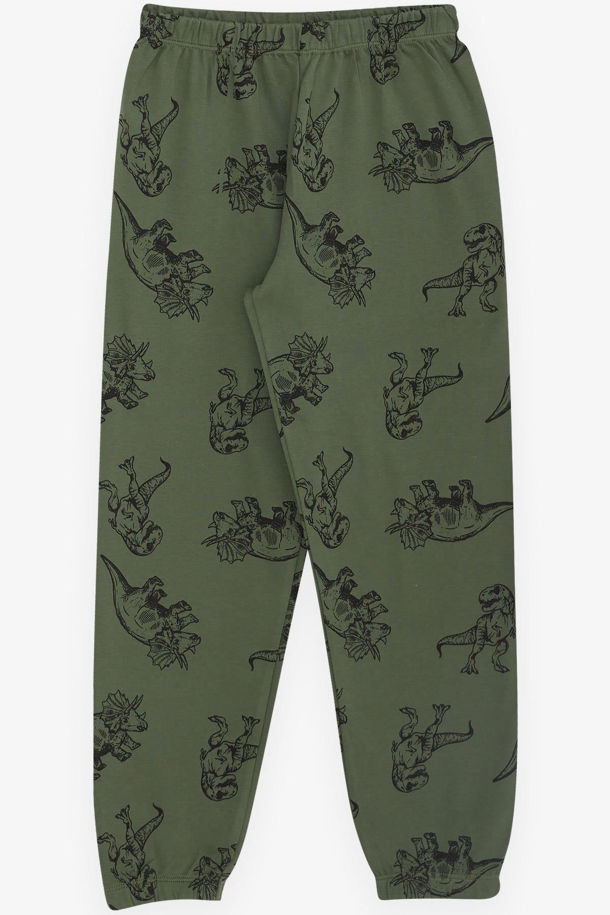 Breeze Erkek Çocuk Pijama Takımı Dinozor Desenli Haki Yeşil (4-8 Yaş)