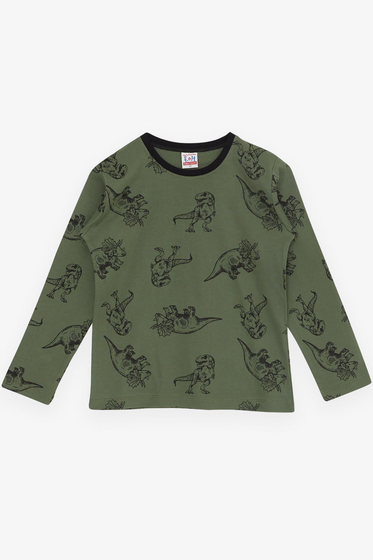 Breeze Erkek Çocuk Pijama Takımı Dinozor Desenli Haki Yeşil (4-8 Yaş)