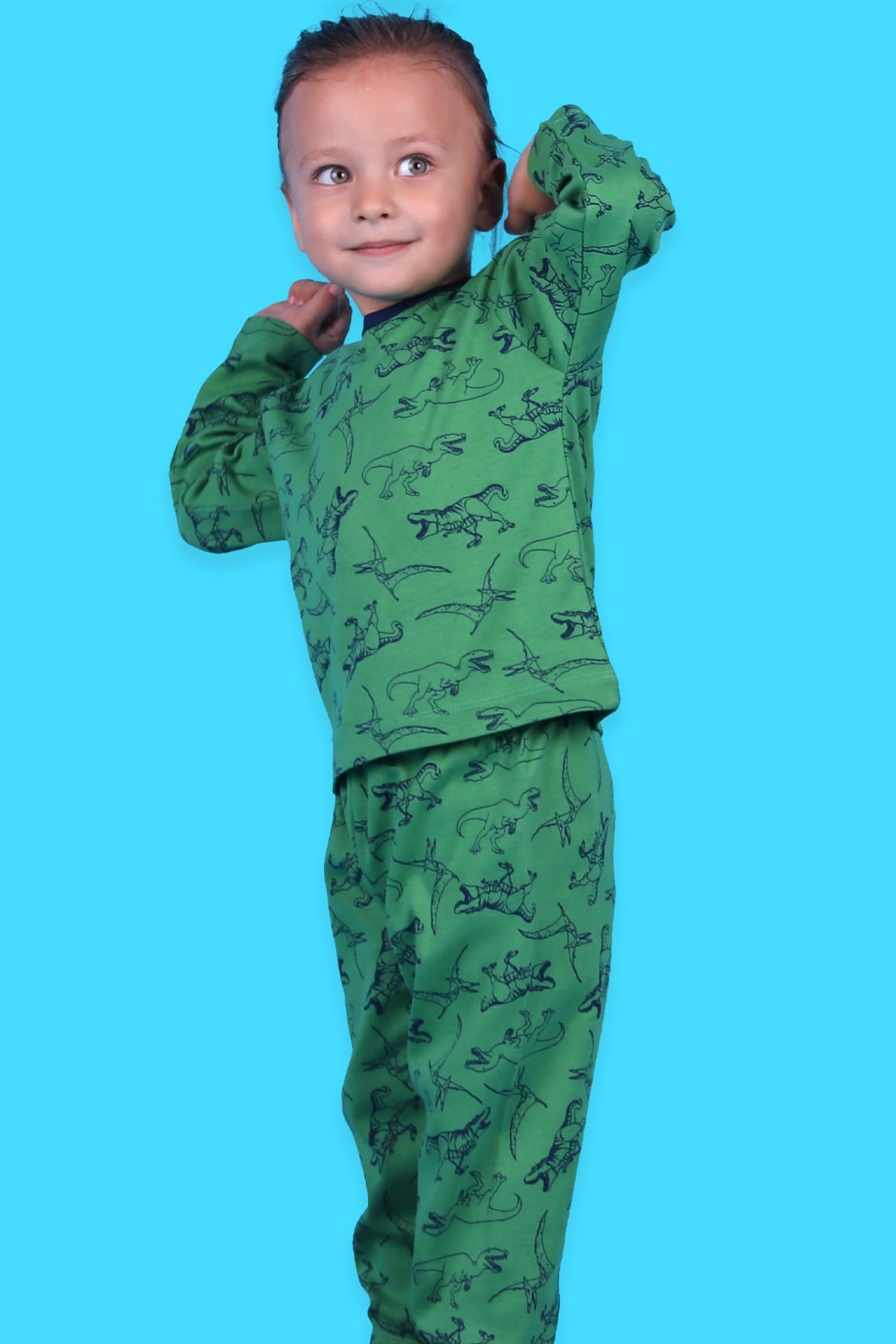 Breeze Erkek Çocuk Pijama Takımı Dinozor Desenli Yeşil (2-6 Yaş)