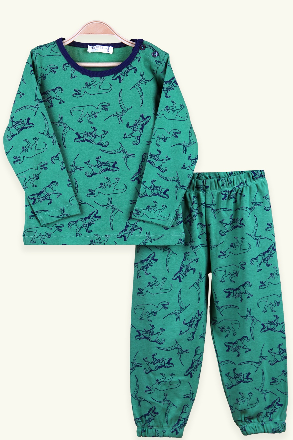 Breeze Erkek Çocuk Pijama Takımı Dinozor Desenli Yeşil (2-6 Yaş)