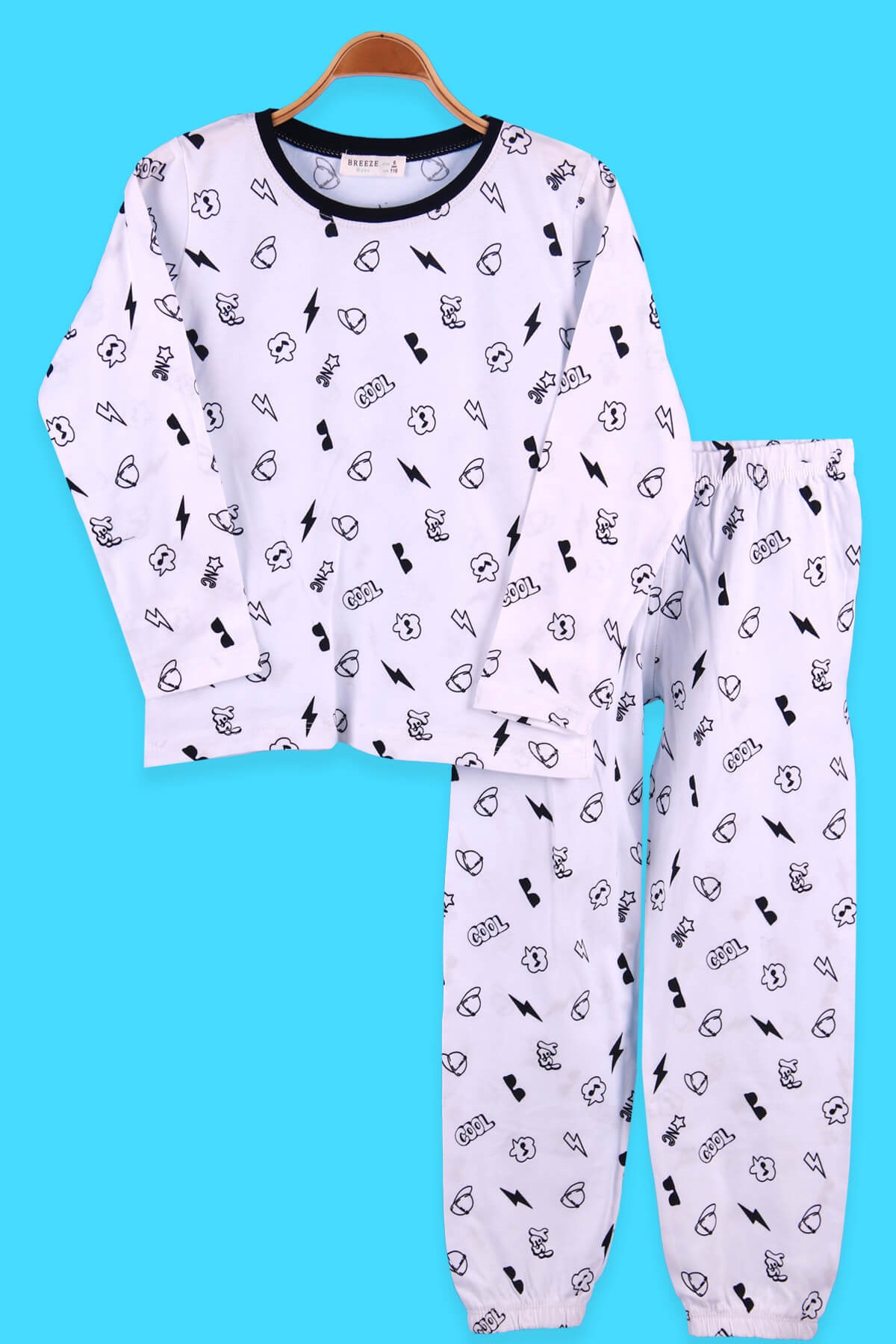 Breeze Erkek Çocuk Pijama Takımı Eğlence Temalı Beyaz (6-10 Yaş)