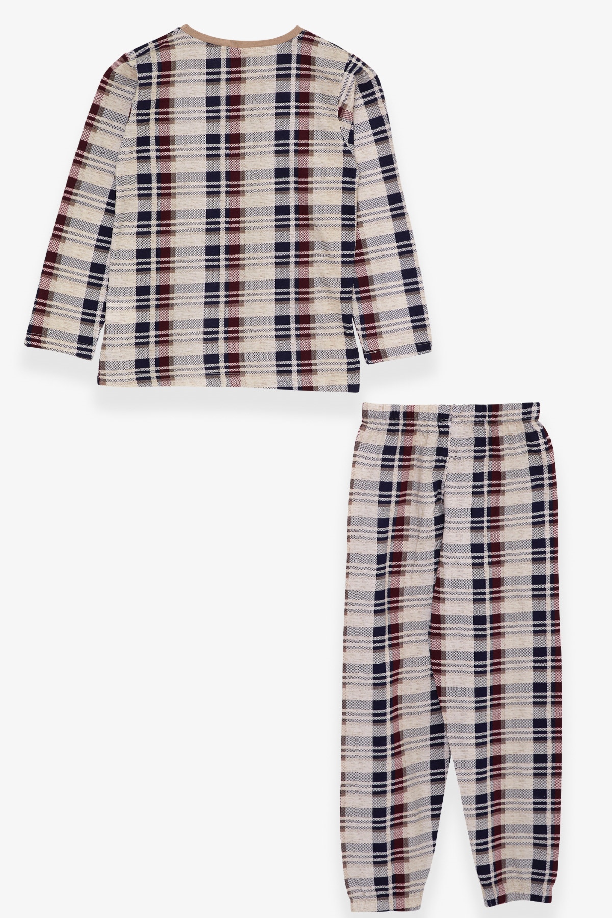 Breeze Erkek Çocuk Pijama Takımı Ekose Desenli Bej Melanj (4-8 Yaş)