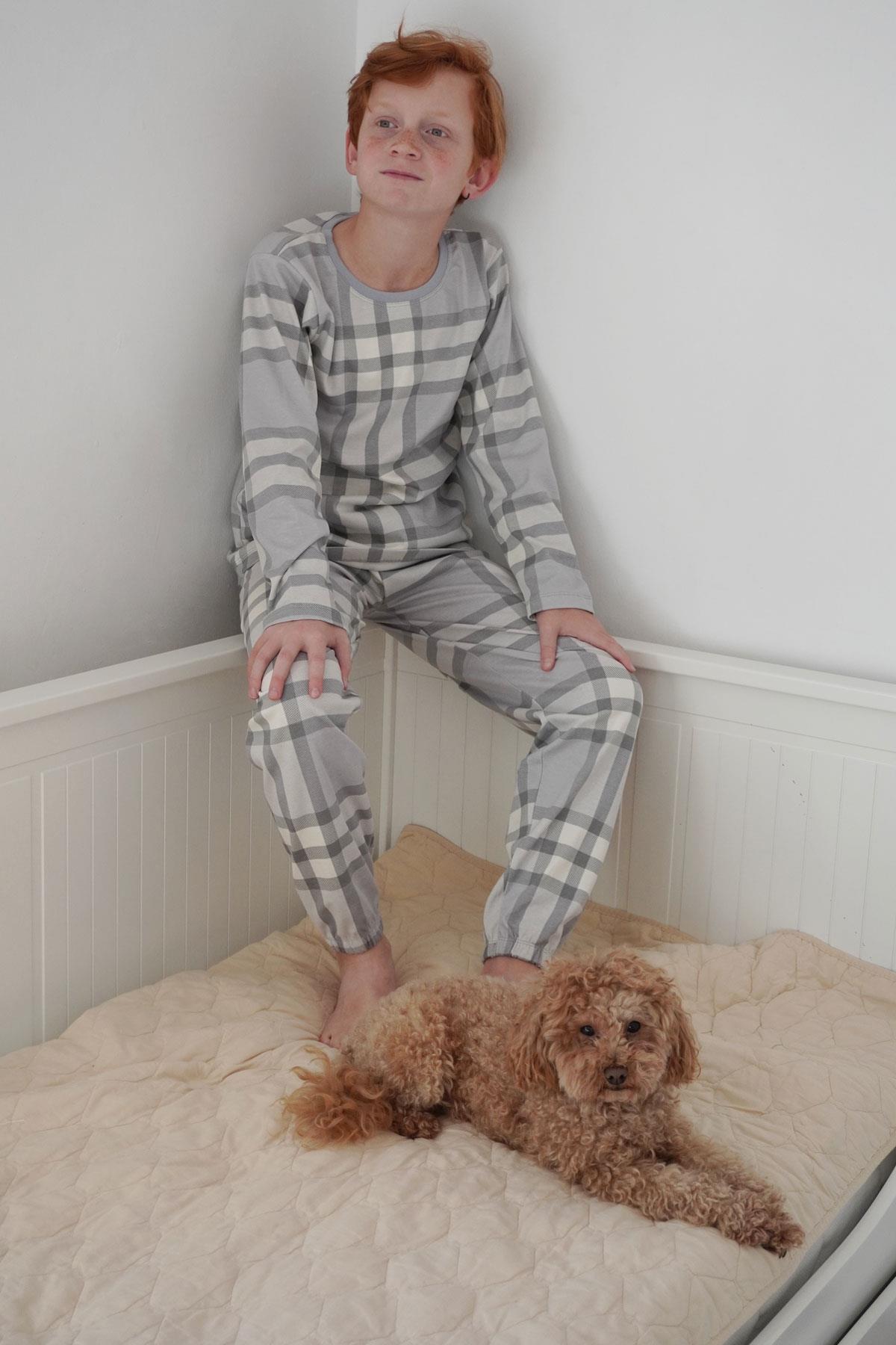 Breeze Erkek Çocuk Pijama Takımı Ekose Desenli Gri (9-12 Yaş)