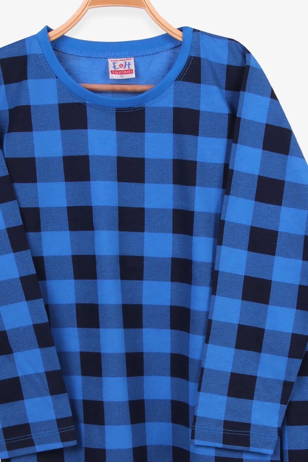 Breeze Erkek Çocuk Pijama Takımı Ekoseli Saks Mavisi (10-14 Yaş)