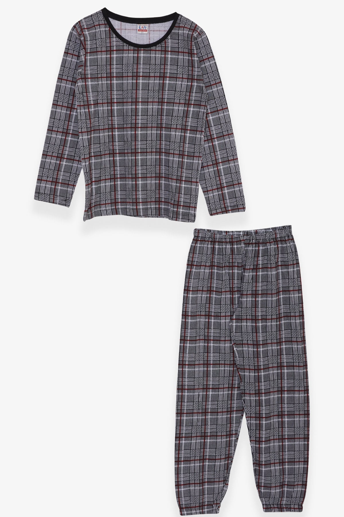Breeze Erkek Çocuk Pijama Takımı Ekose Desenli Siyah Melanj (9-14 Yaş)