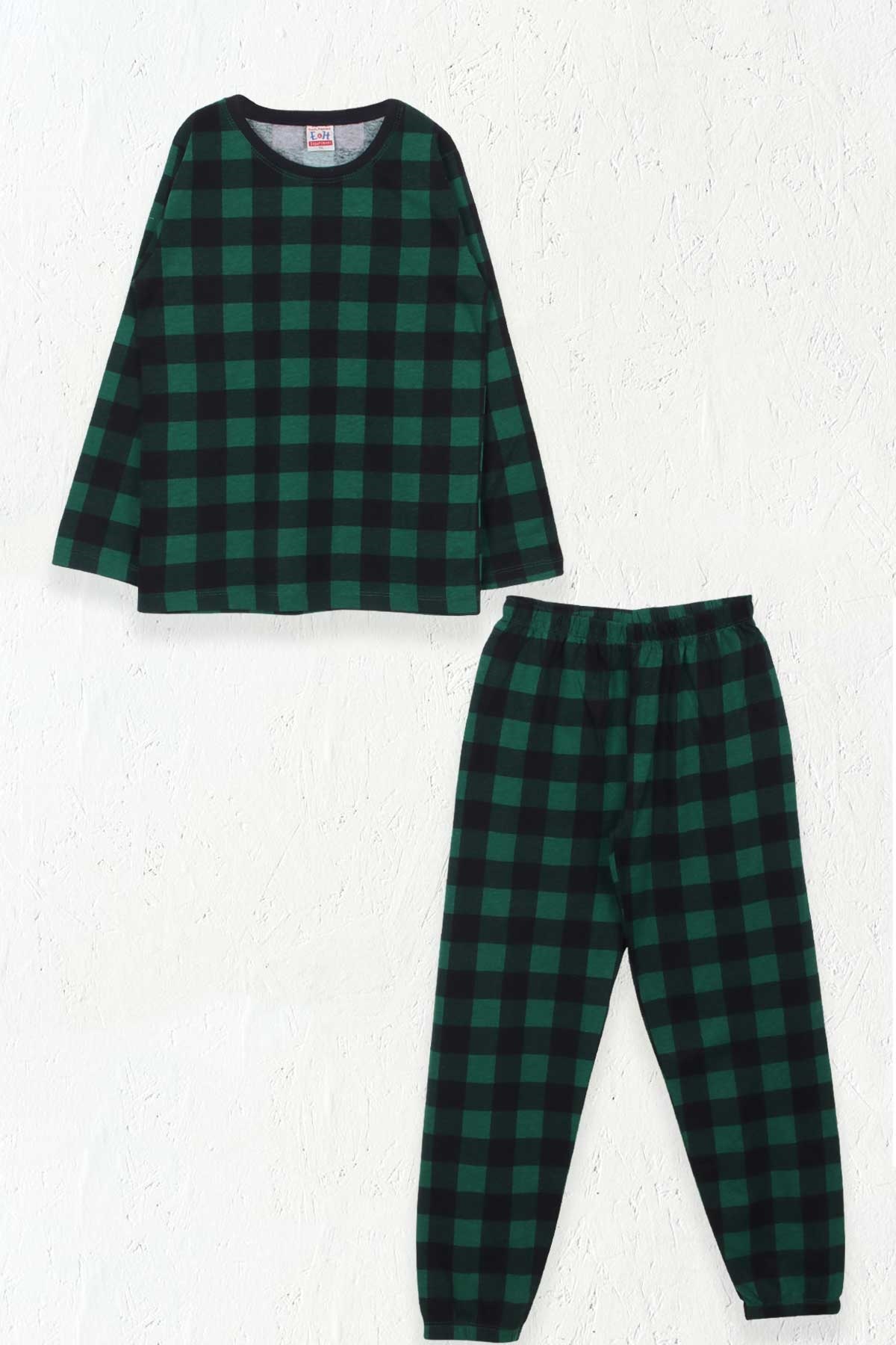 Breeze Erkek Çocuk Pijama Takımı Ekose Desenli Yeşil (9-12 Yaş)