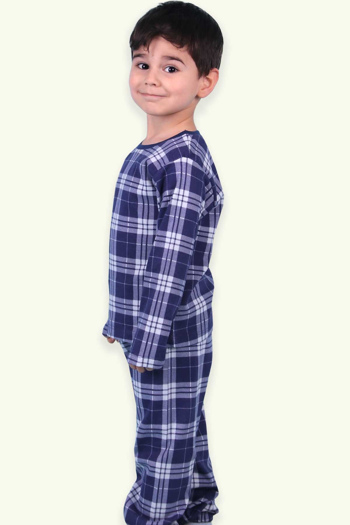 Breeze Erkek Çocuk Pijama Takımı Ekoseli Lacivert (2-6 Yaş)