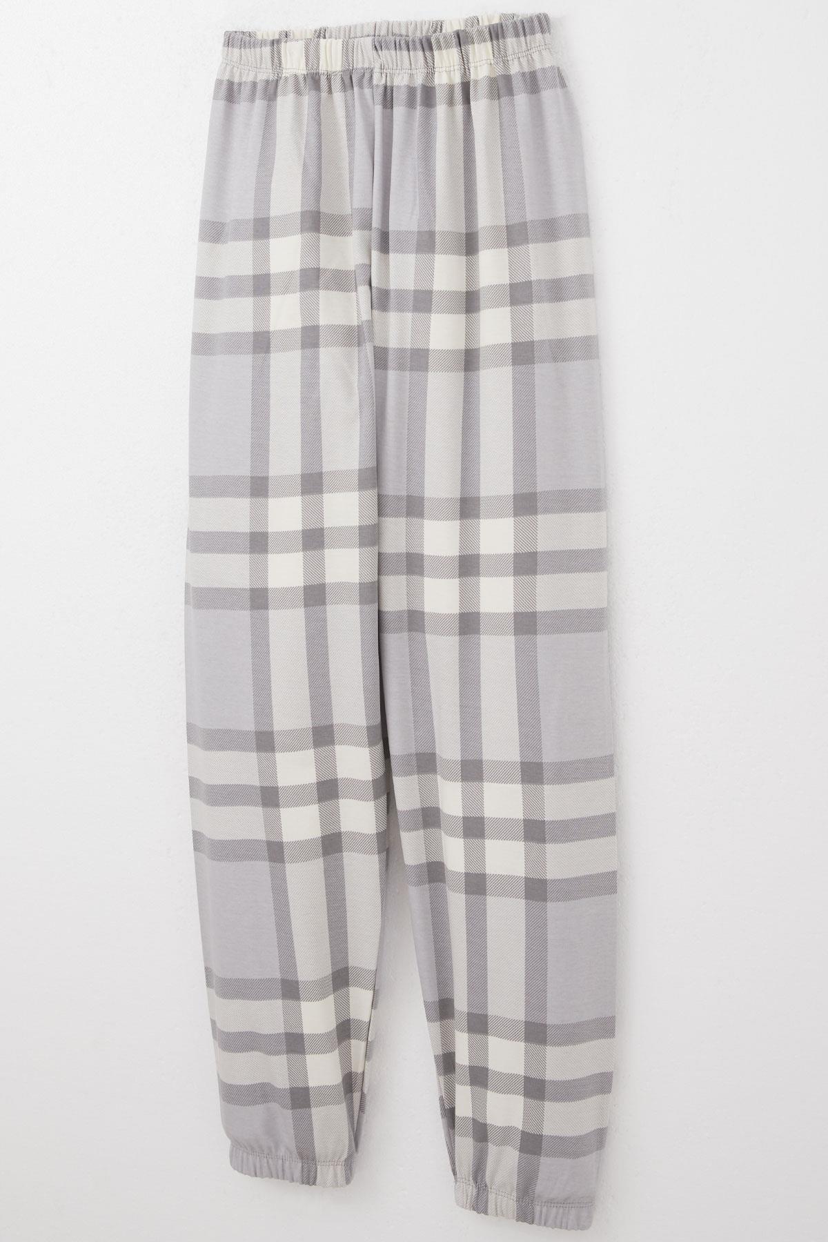 Breeze Erkek Çocuk Pijama Takımı Ekose Desenli Gri (9-12 Yaş)