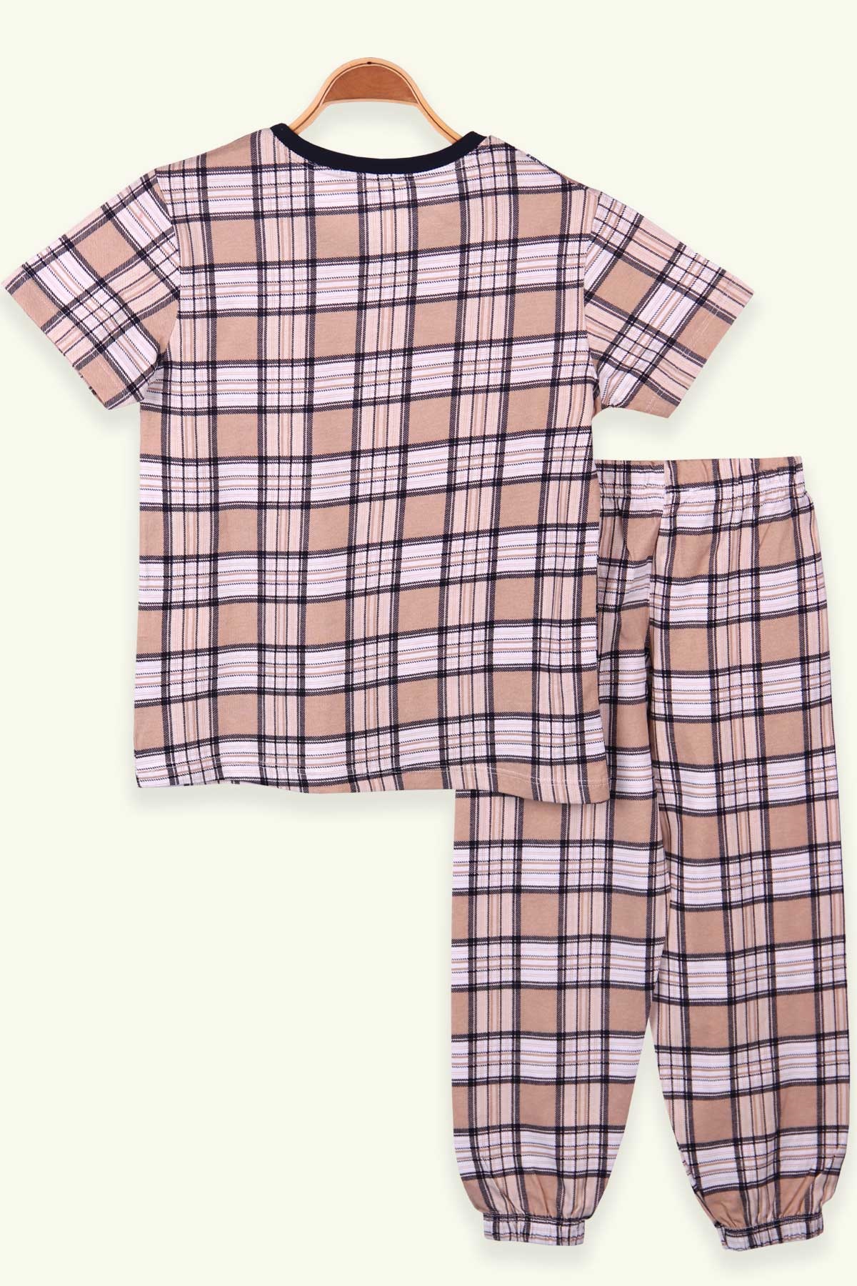Breeze Erkek Çocuk Pijama Takımı Ekoseli Açık Kahverengi (4-8 Yaş)