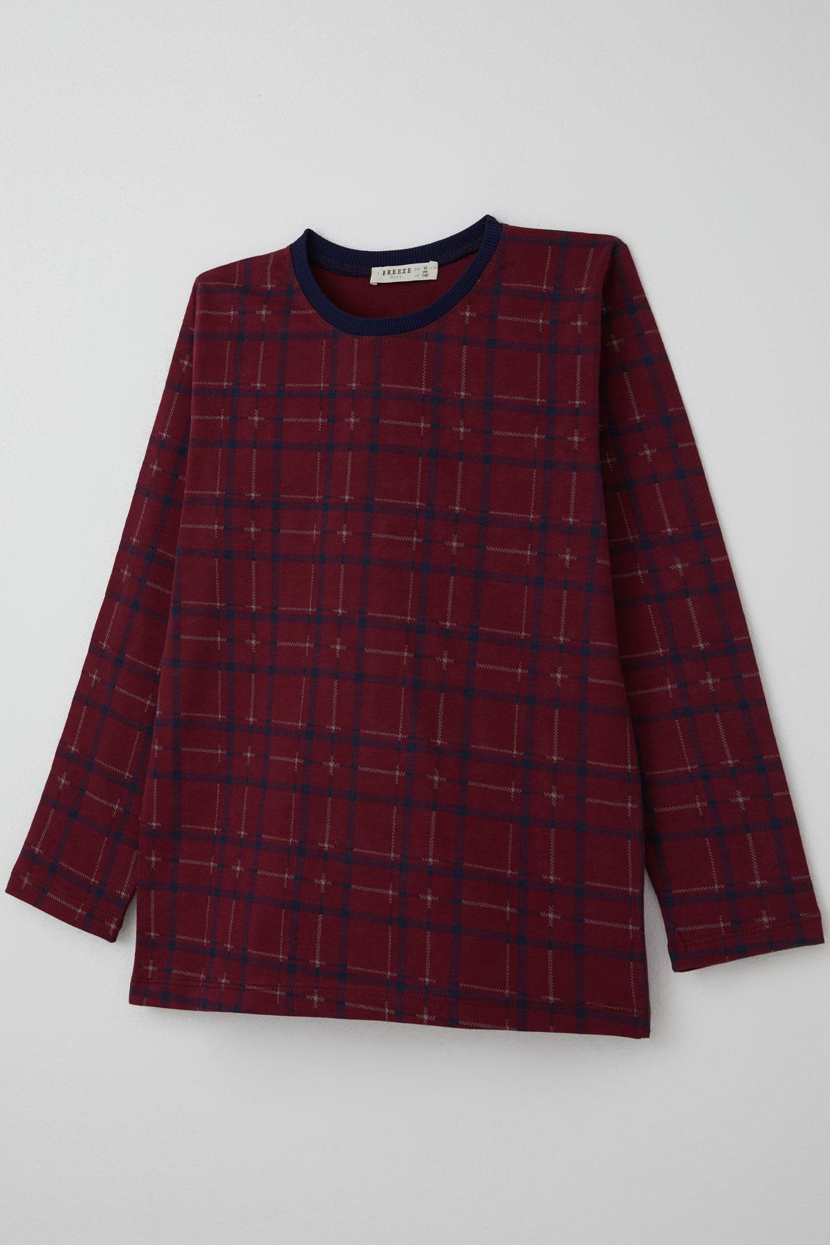 Breeze Erkek Çocuk Pijama Takımı Ekose Desenli Vişne Çürüğü (9-12 Yaş)