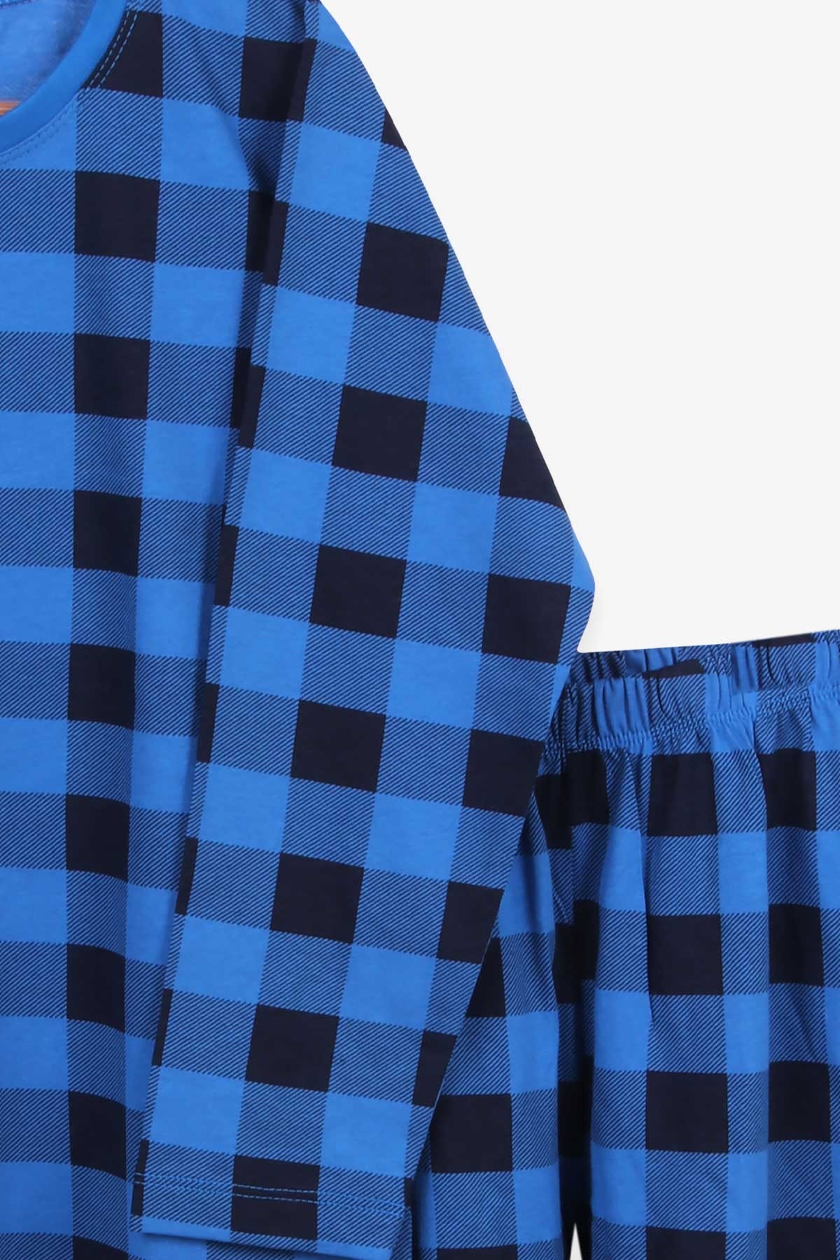 Breeze Erkek Çocuk Pijama Takımı Ekoseli Saks Mavisi (10-14 Yaş)