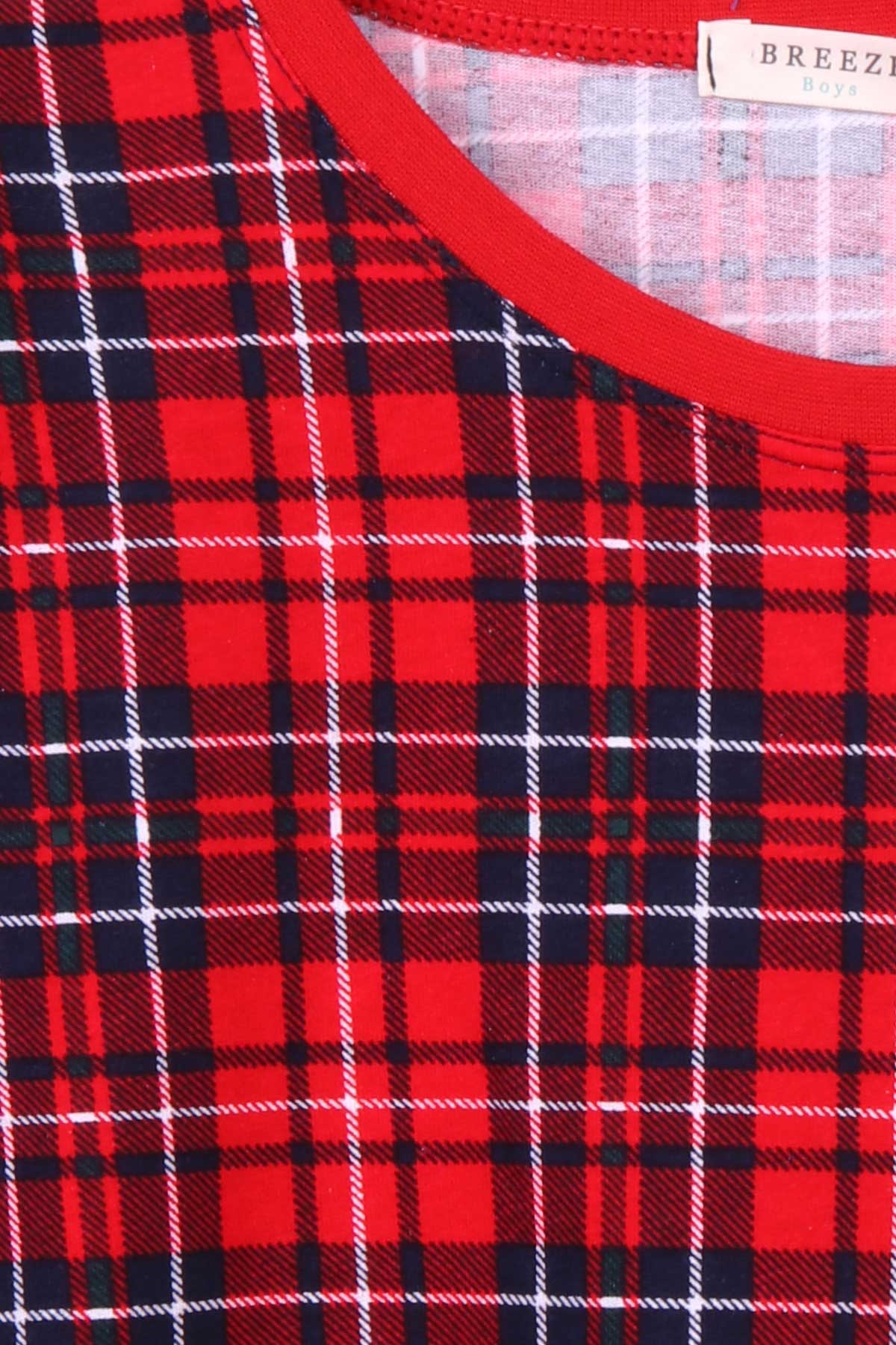 Breeze Erkek Çocuk Pijama Takımı Ekoseli Kırmızı (9-12 Yaş)