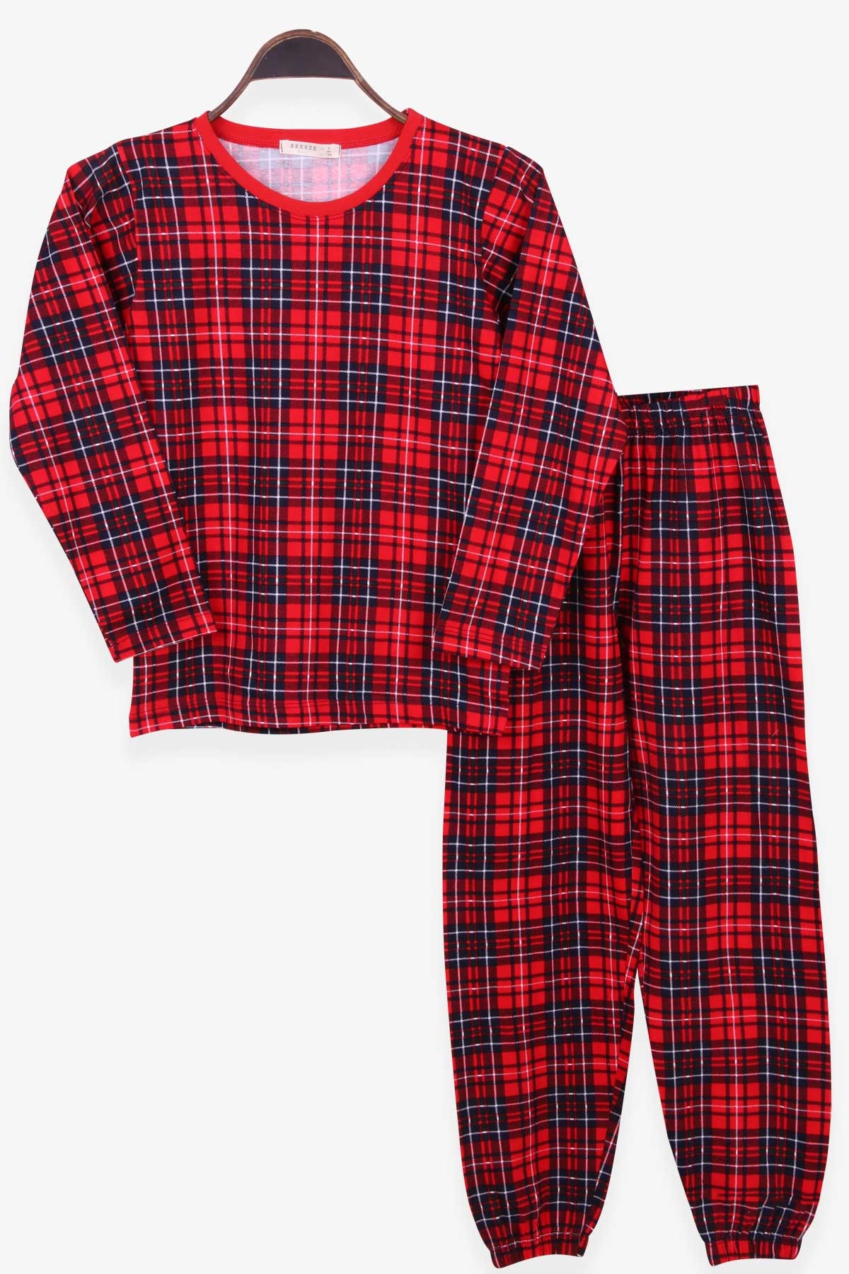 Breeze Erkek Çocuk Pijama Takımı Ekoseli Kırmızı (9-12 Yaş)