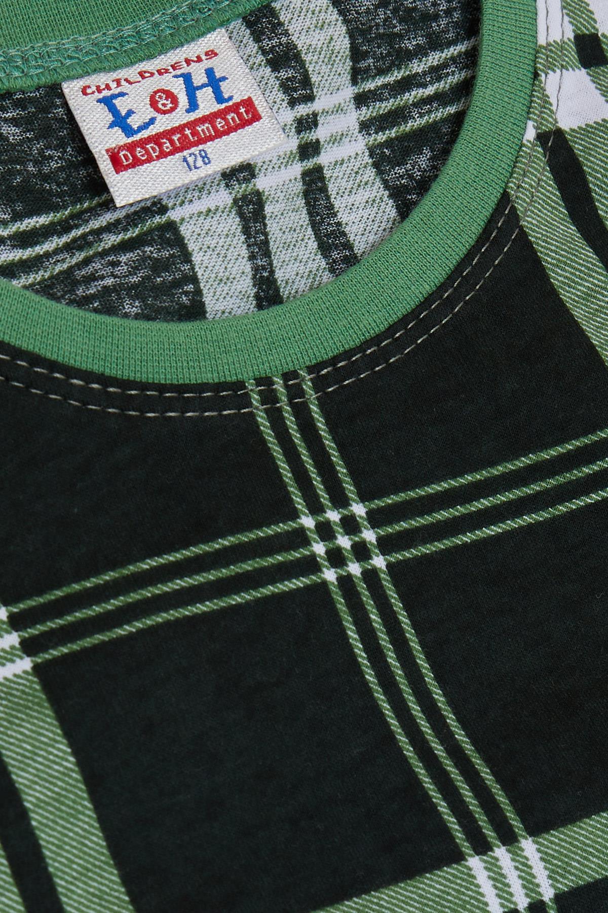 Breeze Erkek Çocuk Pijama Takımı Ekose Desenli Koyu Yeşil (4-8 Yaş)