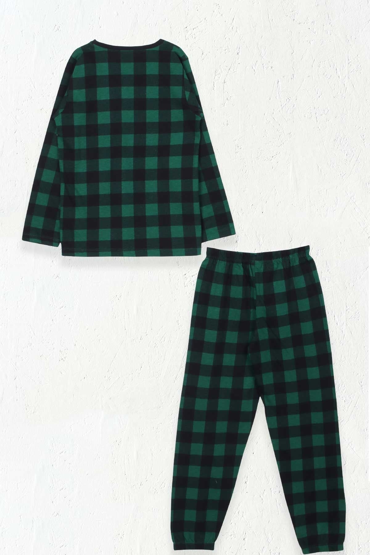 Breeze Erkek Çocuk Pijama Takımı Ekose Desenli Yeşil (9-12 Yaş)