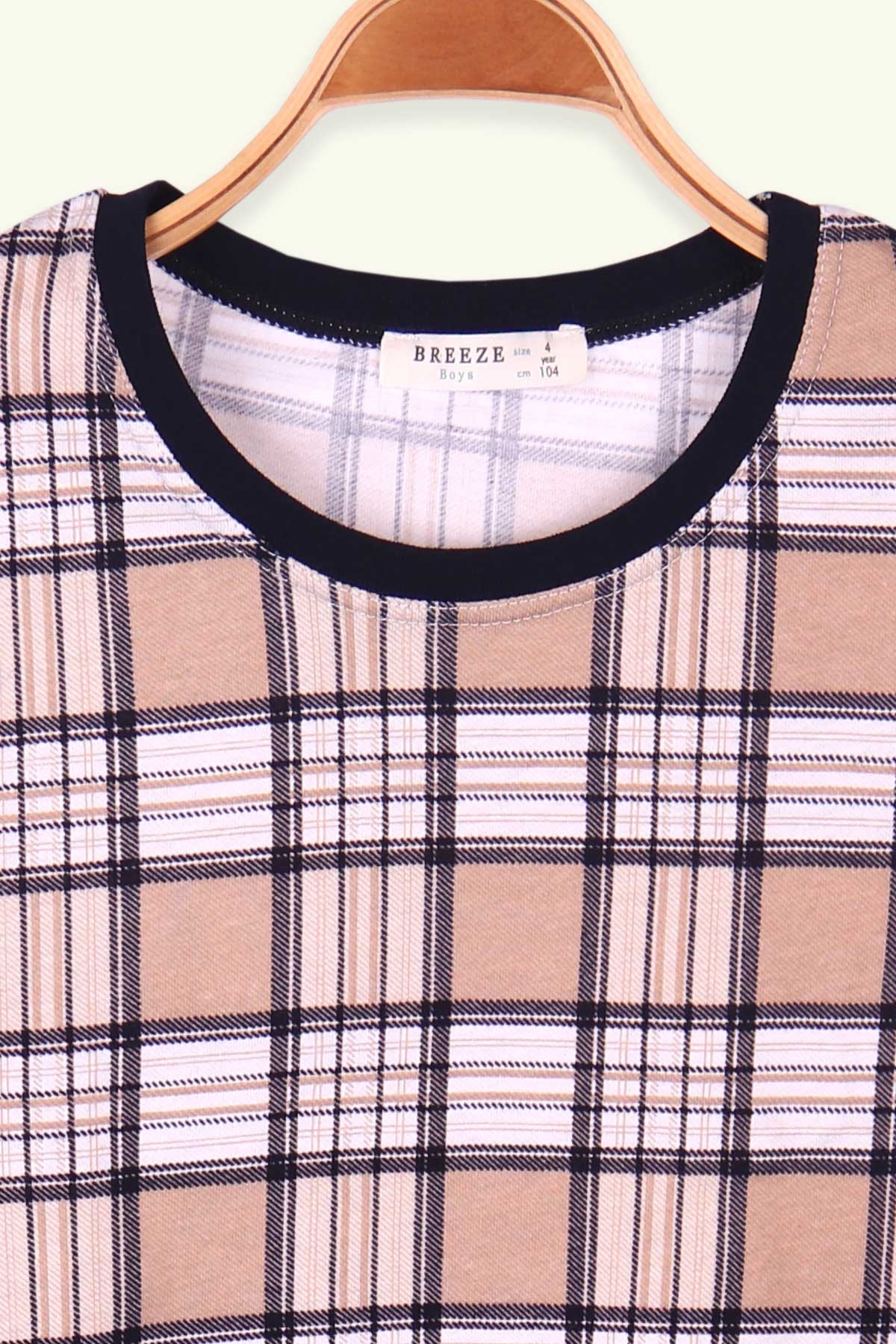 Breeze Erkek Çocuk Pijama Takımı Ekoseli Açık Kahverengi (4-8 Yaş)