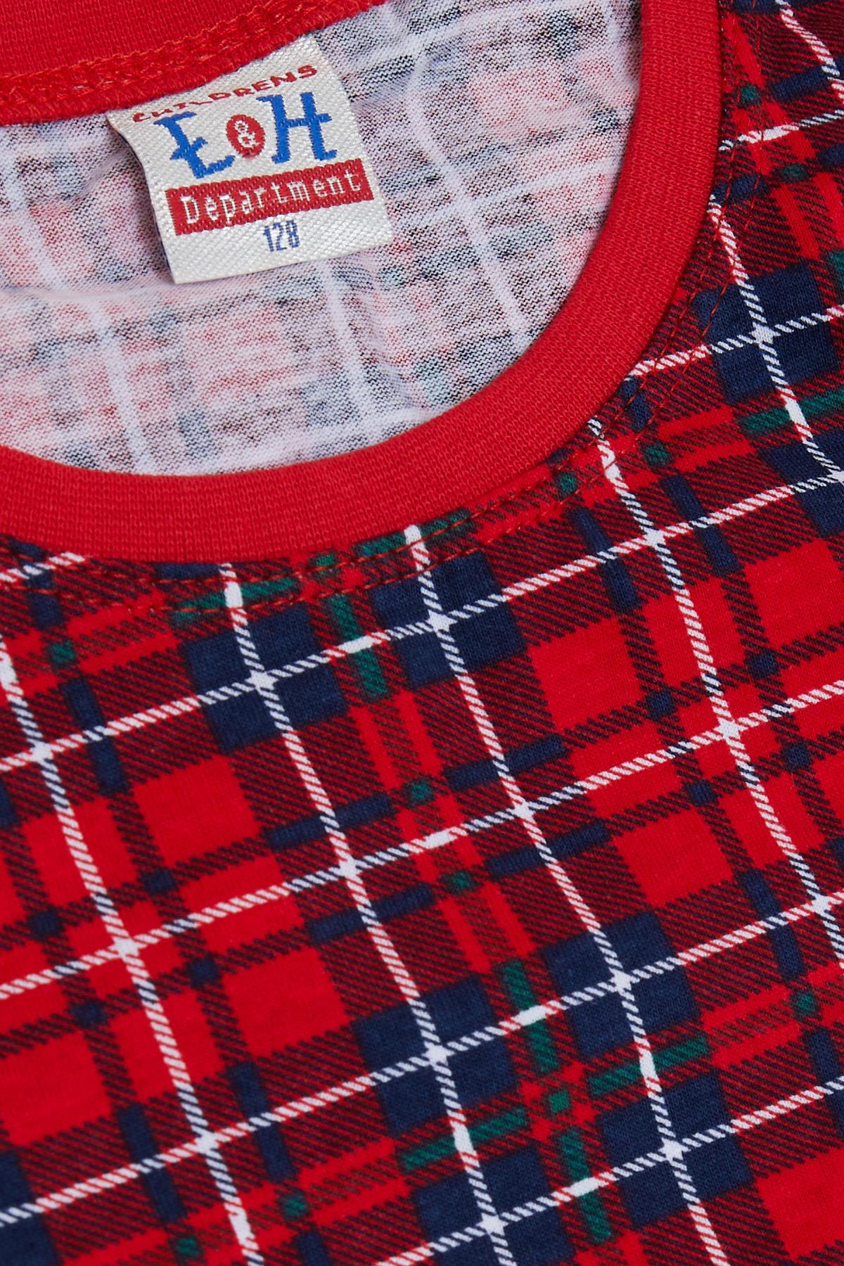 Breeze Erkek Çocuk Pijama Takımı Ekose Desenli Kırmızı (4-8 Yaş)