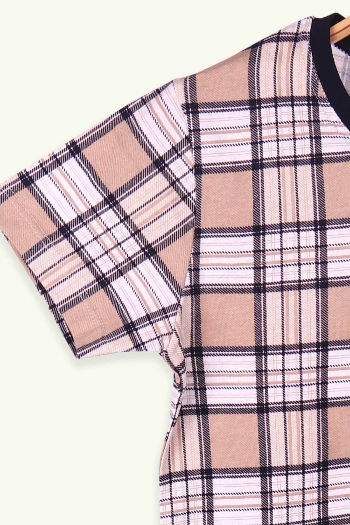 Breeze Erkek Çocuk Pijama Takımı Ekoseli Açık Kahverengi (4-8 Yaş)