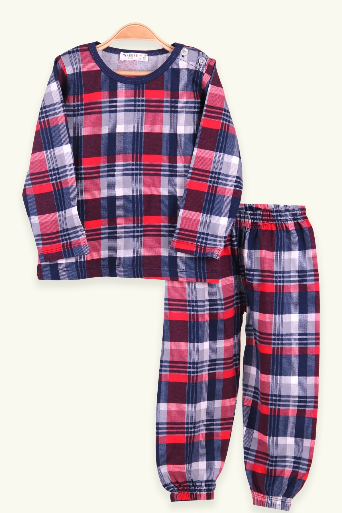 Breeze Erkek Çocuk Pijama Takımı Ekoseli Lacivert (2-6 Yaş)