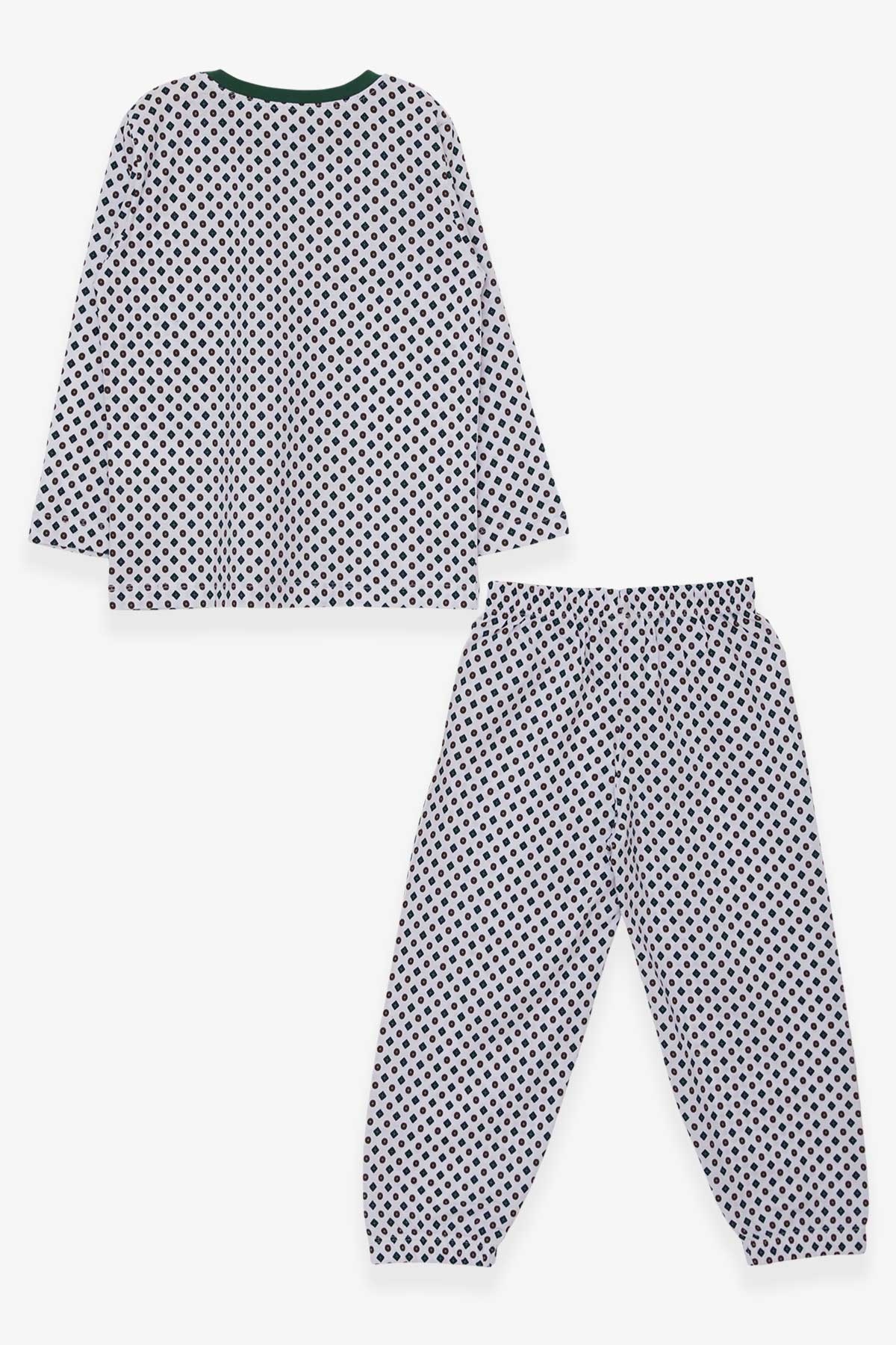 Breeze Erkek Çocuk Pijama Takımı Geometrik Şekil Desenli Beyaz (4-8 Yaş)