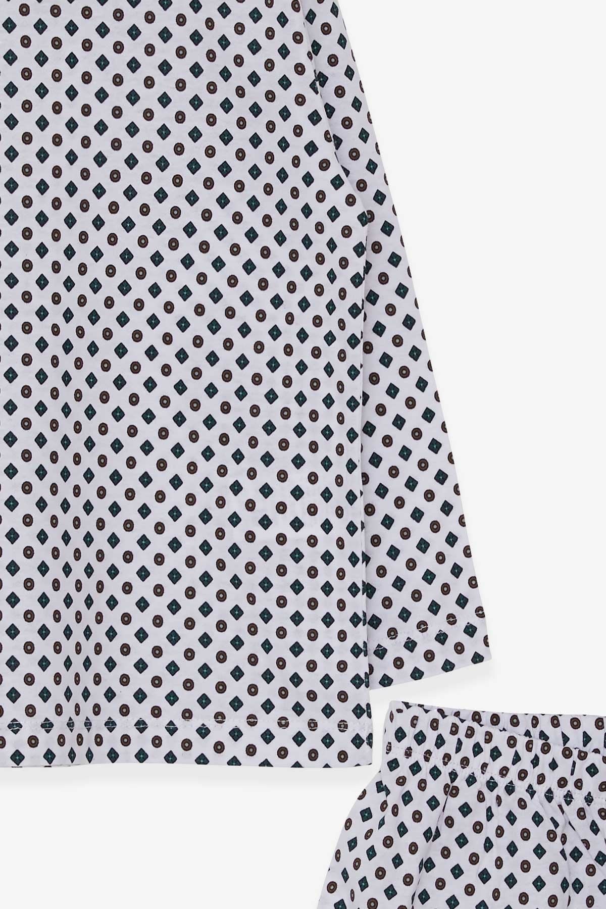 Breeze Erkek Çocuk Pijama Takımı Geometrik Şekil Desenli Beyaz (4-8 Yaş)