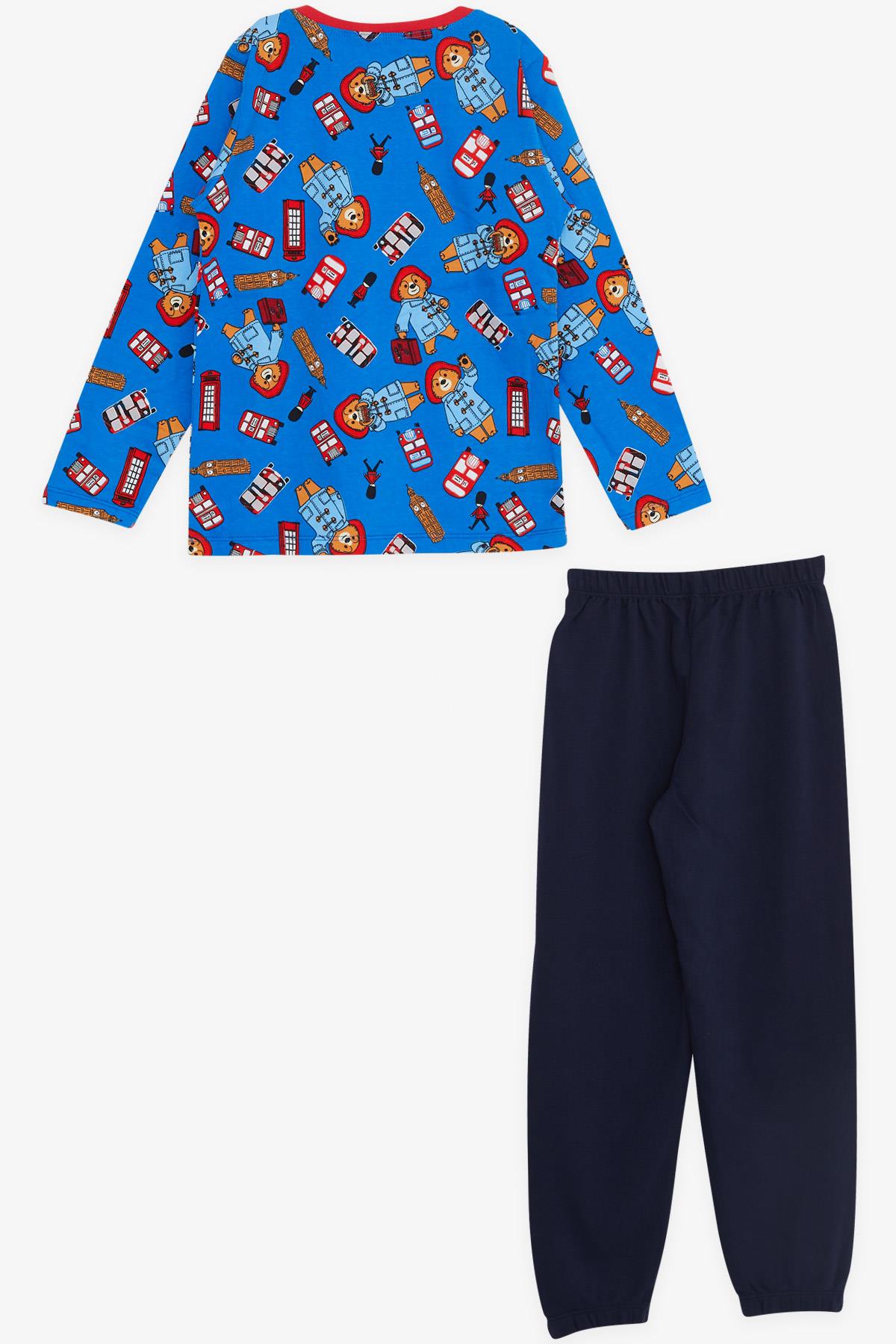 Breeze Erkek Çocuk Pijama Takımı Gezi Temalı Ayıcık Desenli Saks Mavisi (4-8 Yaş)