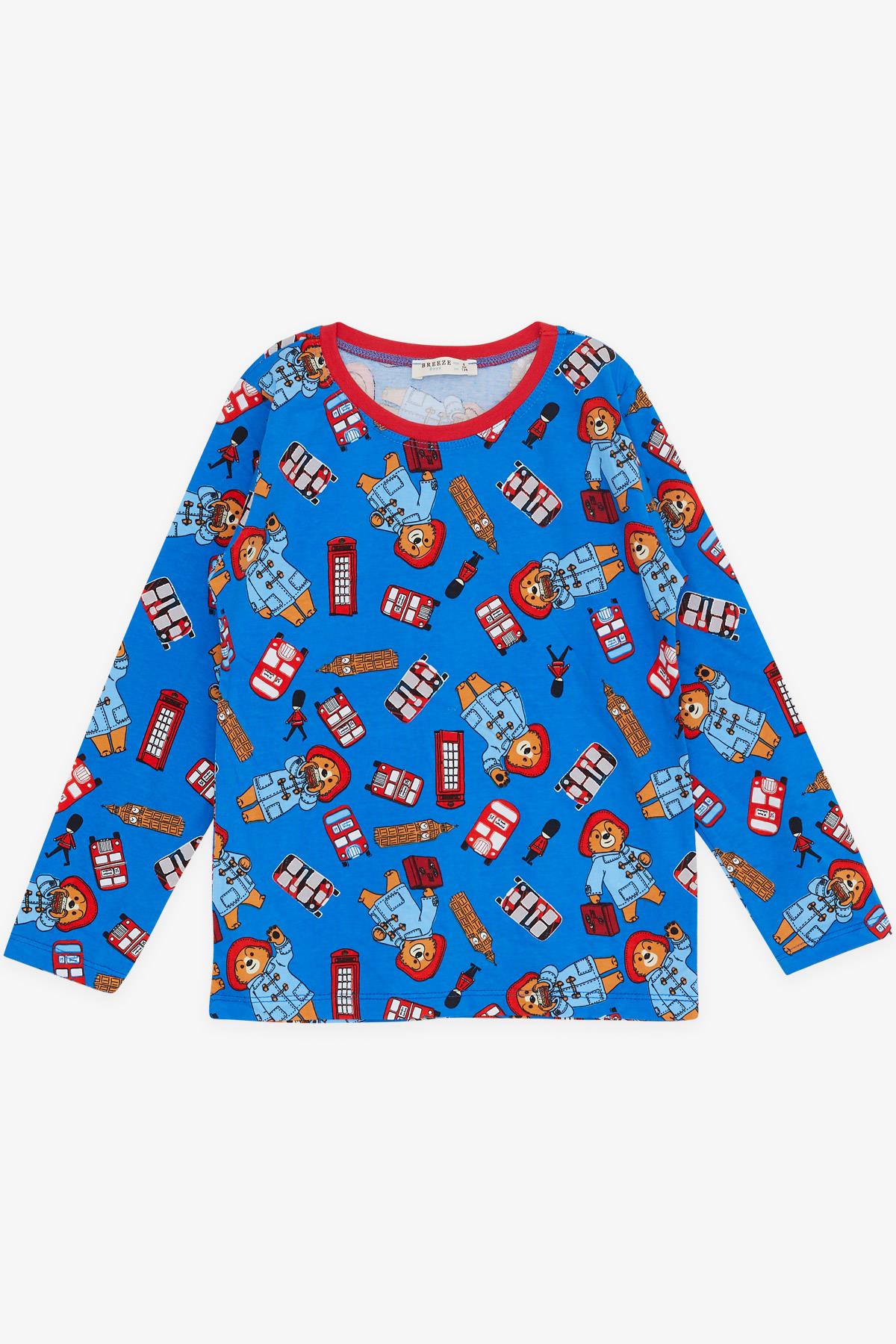 Breeze Erkek Çocuk Pijama Takımı Gezi Temalı Ayıcık Desenli Saks Mavisi (4-8 Yaş)