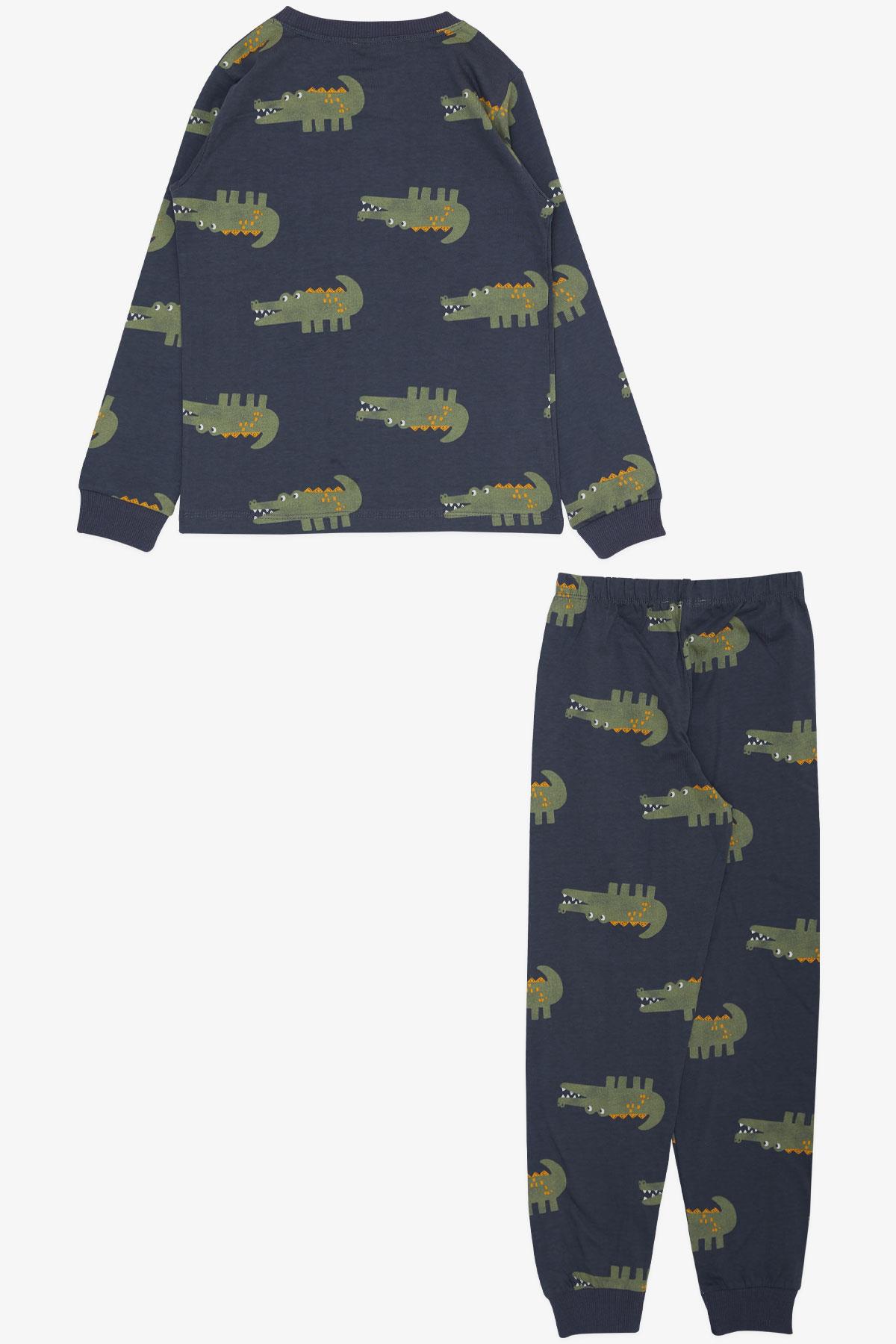 Breeze Erkek Çocuk Pijama Takımı Güçlü Sevimli Timsahcık Desenli Füme (5-9 Yaş)