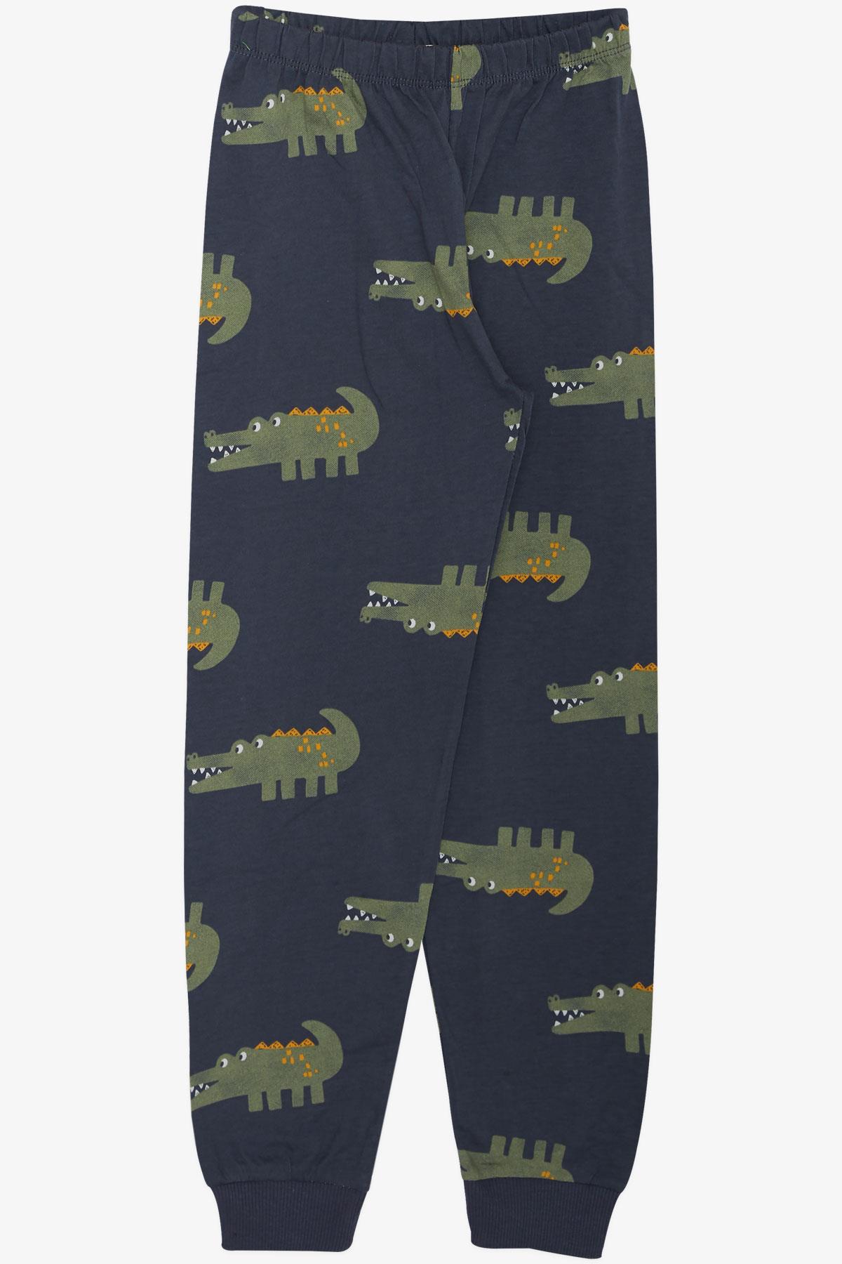 Breeze Erkek Çocuk Pijama Takımı Güçlü Sevimli Timsahcık Desenli Füme (5-9 Yaş)