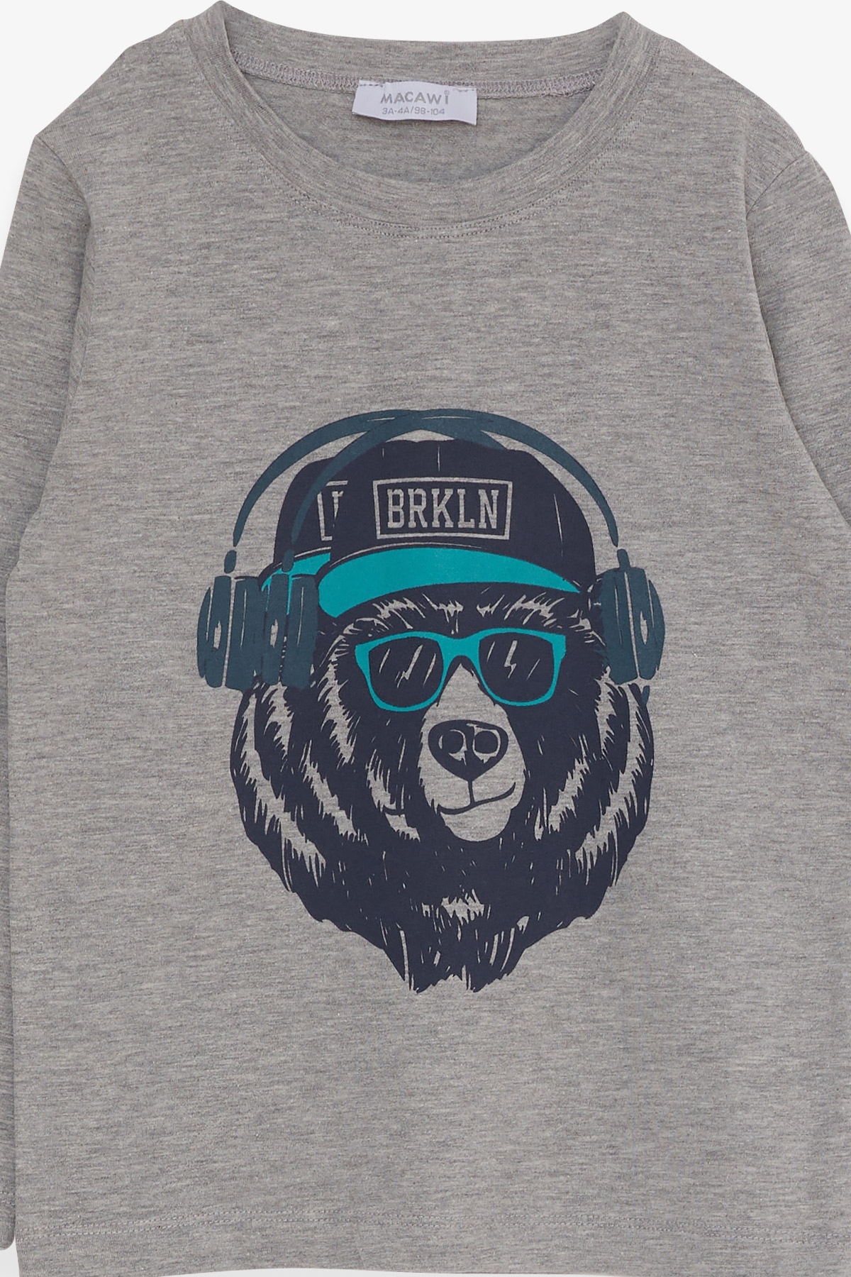 Breeze Erkek Çocuk Pijama Takımı Havalı Ayıcık Baskılı Gri Melanj (3-7 Yaş)