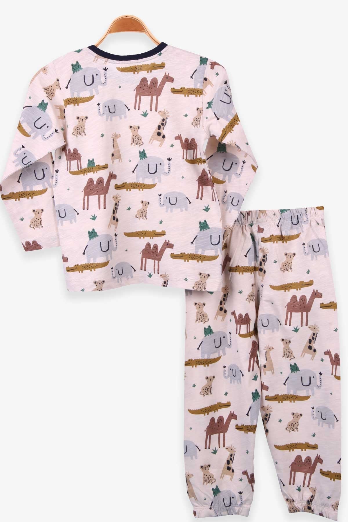 Breeze Erkek Çocuk Pijama Takımı Hayvan Desenli Açık Kahverengi (4-8 Yaş)