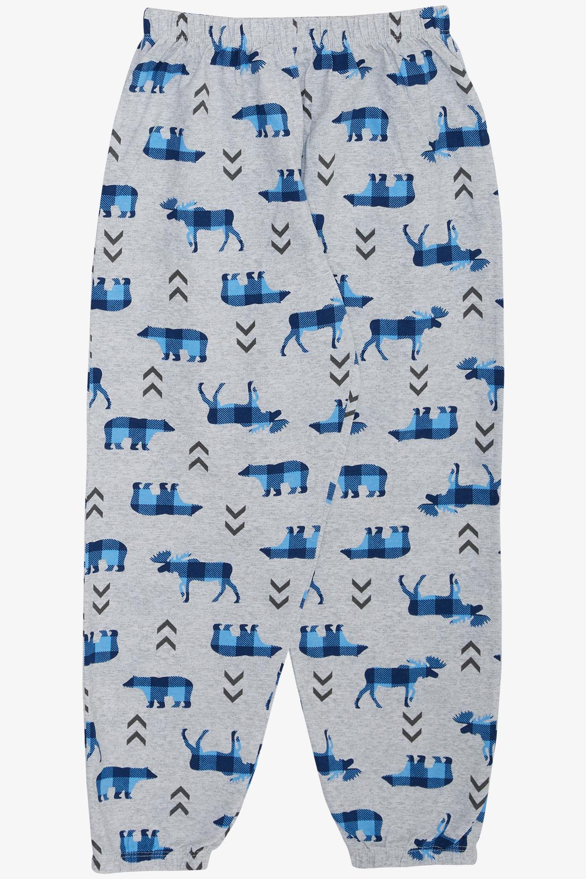 Breeze Erkek Çocuk Pijama Takımı Hayvancık Desenli Açık Gri Melanj (4-8 Yaş)