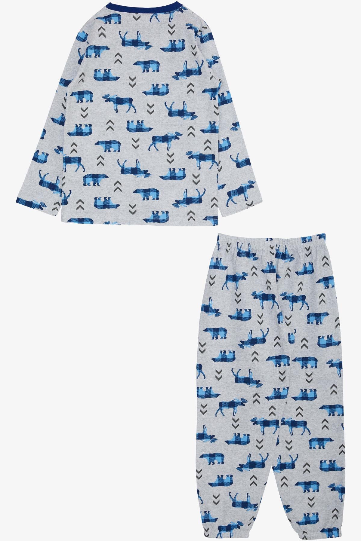 Breeze Erkek Çocuk Pijama Takımı Hayvancık Desenli Açık Gri Melanj (4-8 Yaş)