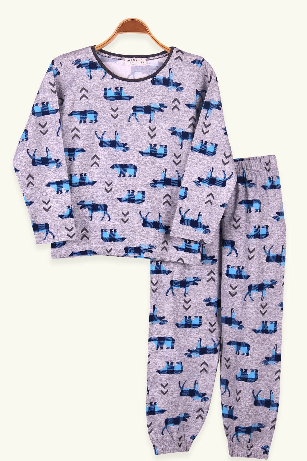 Breeze Erkek Çocuk Pijama Takımı Hayvan Desenli Gri (6-10 Yaş)