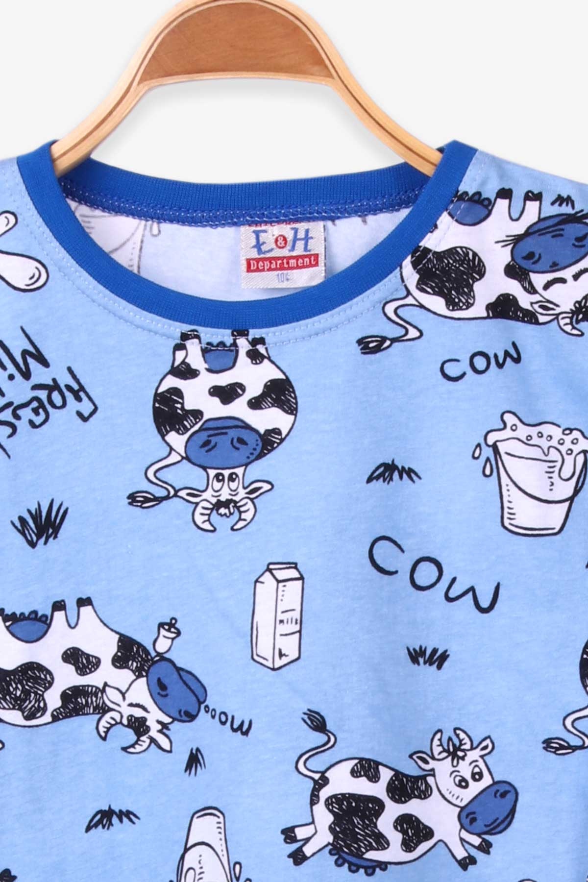 Breeze Erkek Çocuk Pijama Takımı İnek Desenli Mavi (4-8 Yaş)