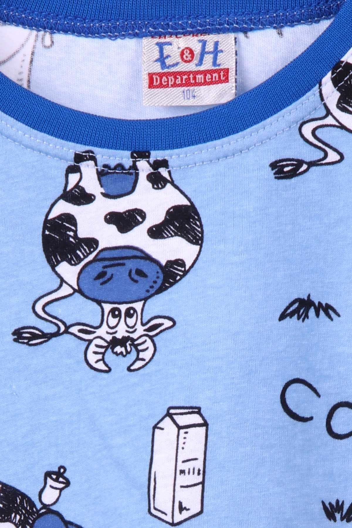 Breeze Erkek Çocuk Pijama Takımı İnek Desenli Mavi (4-8 Yaş)