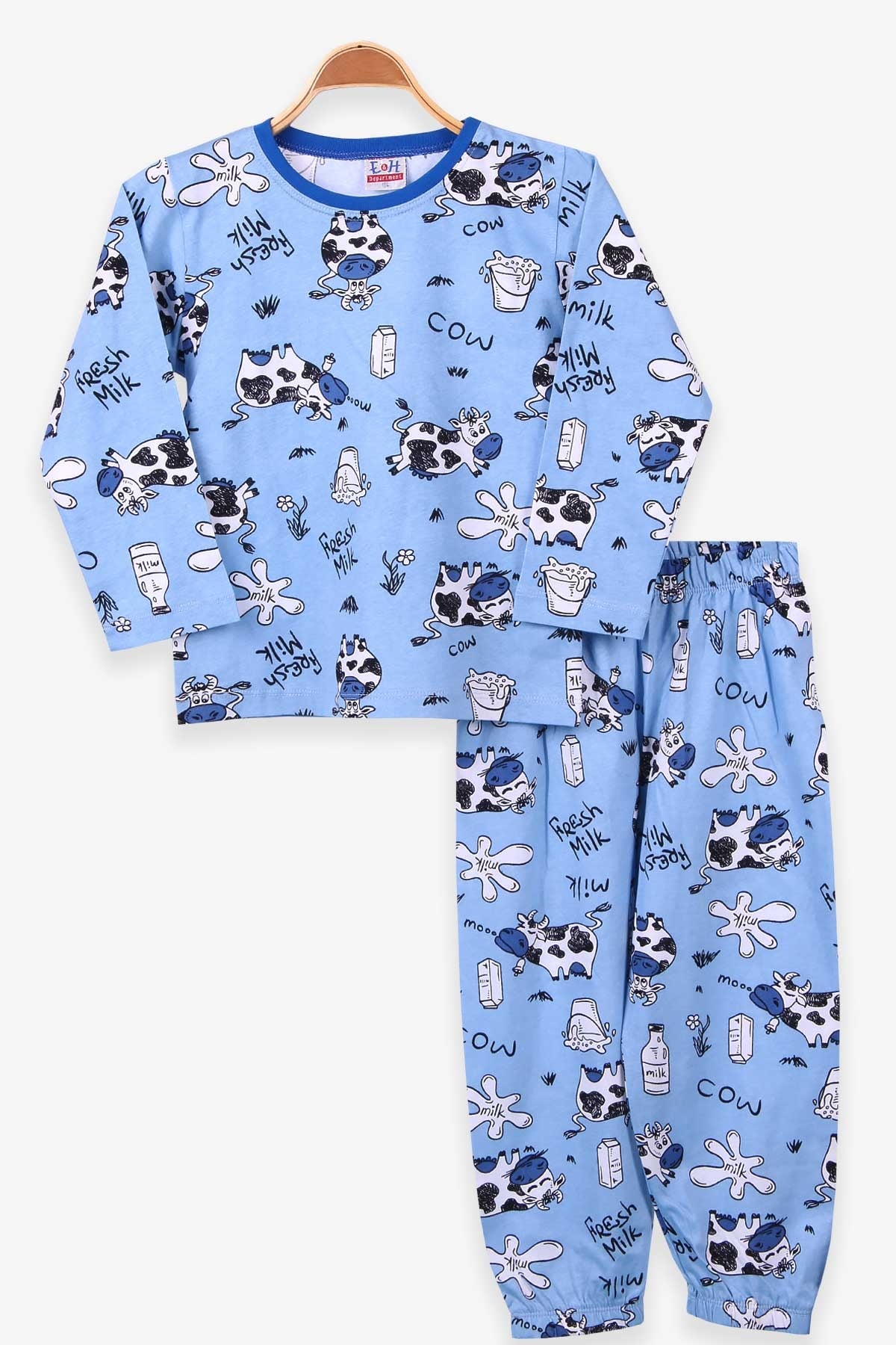 Breeze Erkek Çocuk Pijama Takımı İnek Desenli Mavi (4-8 Yaş)
