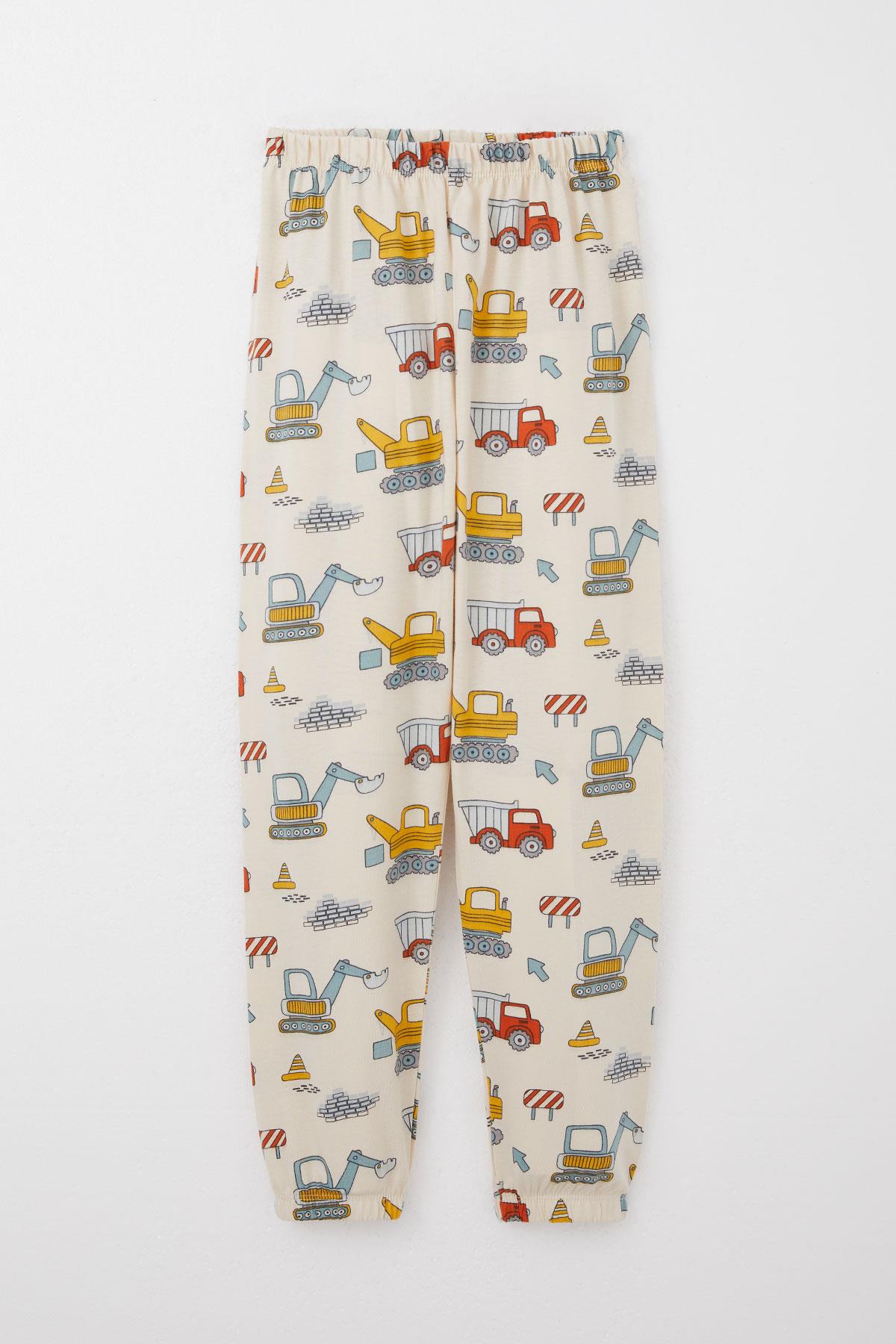 Breeze Erkek Çocuk Pijama Takımı İş Makineleri Desenli Krem (4-8 Yaş)