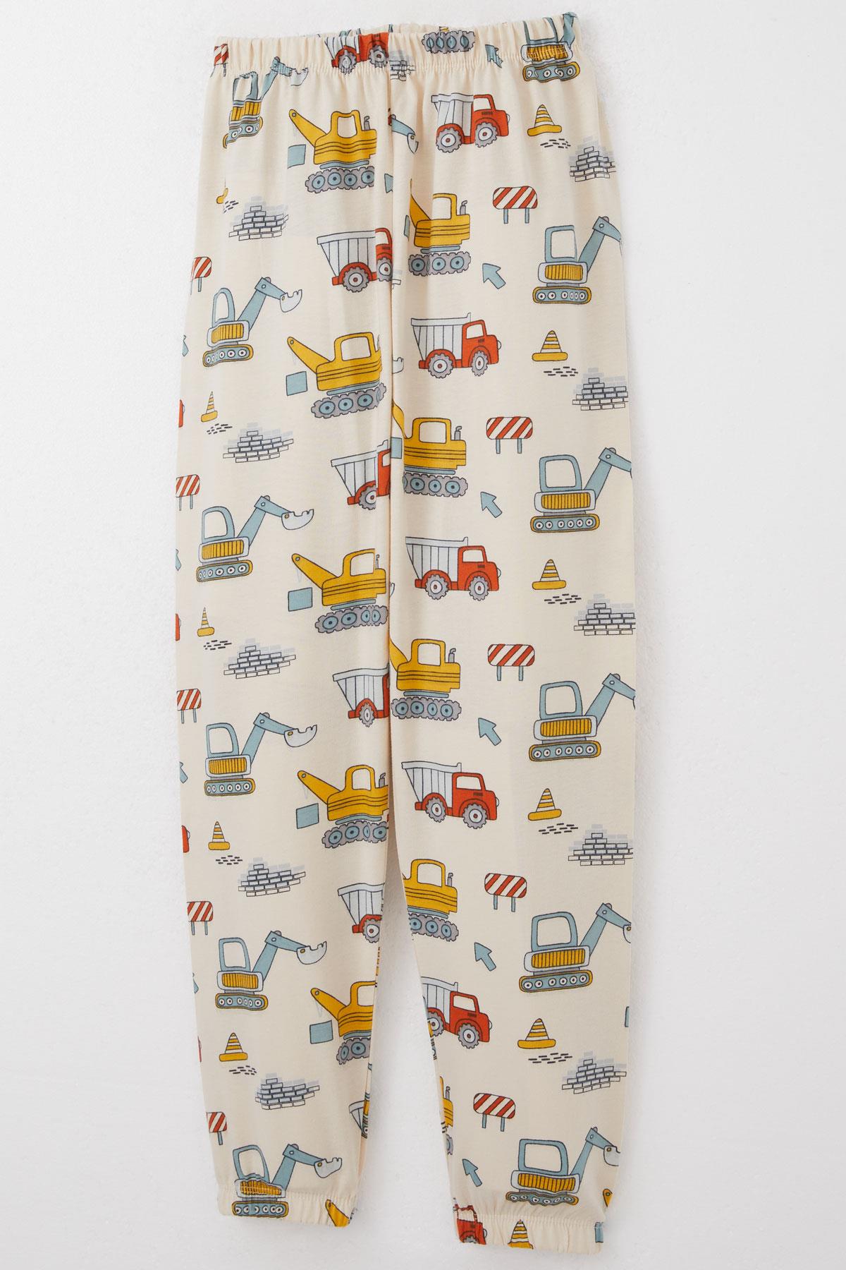 Breeze Erkek Çocuk Pijama Takımı İş Makineleri Desenli Krem (4-8 Yaş)