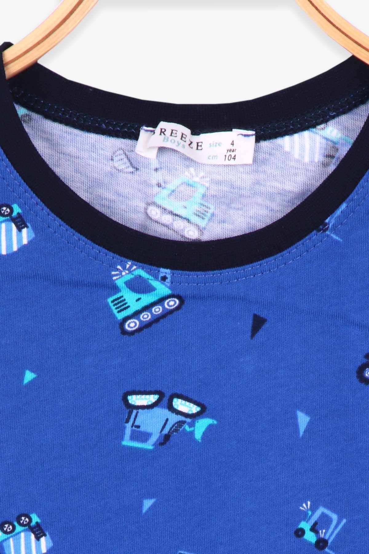 Breeze Erkek Çocuk Pijama Takımı İş Makineleri Desenli Koyu Mavi (4-8 Yaş)