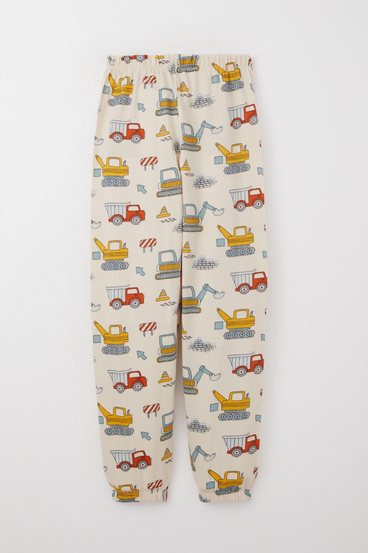 Breeze Erkek Çocuk Pijama Takımı İş Makineleri Desenli Krem (4-8 Yaş)