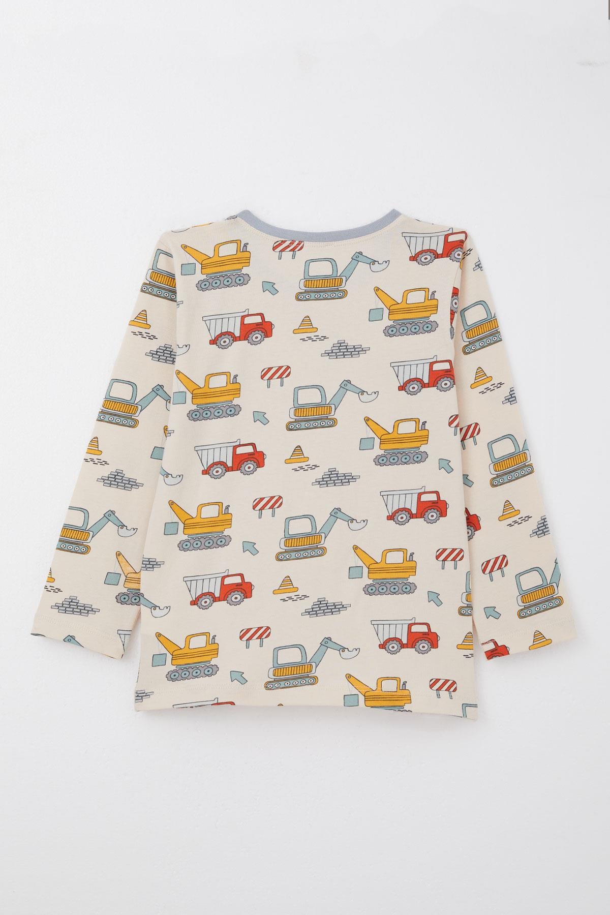 Breeze Erkek Çocuk Pijama Takımı İş Makineleri Desenli Krem (4-8 Yaş)