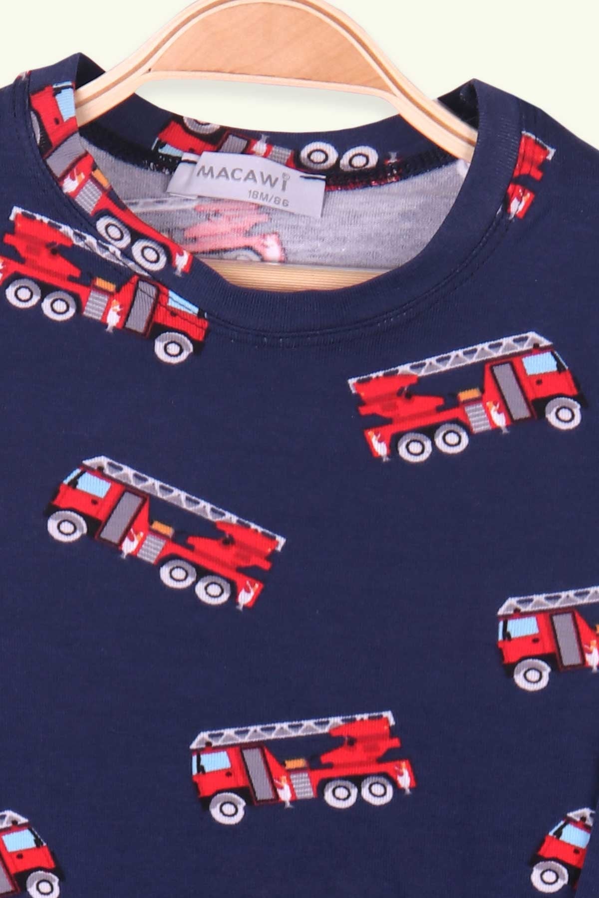 Breeze Erkek Çocuk Pijama Takımı İtfaiye Arabası Desenli Lacivert (1.5-4 Yaş)