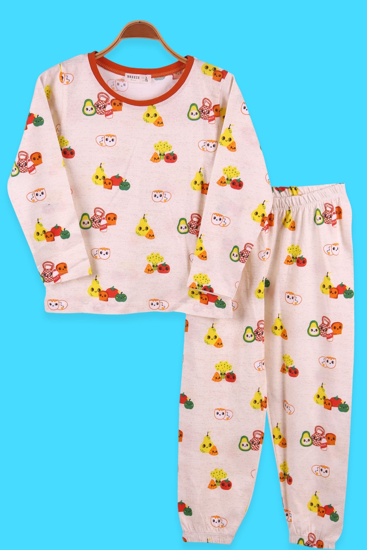 Breeze Erkek Çocuk Pijama Takımı Kahvaltı Temalı Krem (6-10 Yaş)