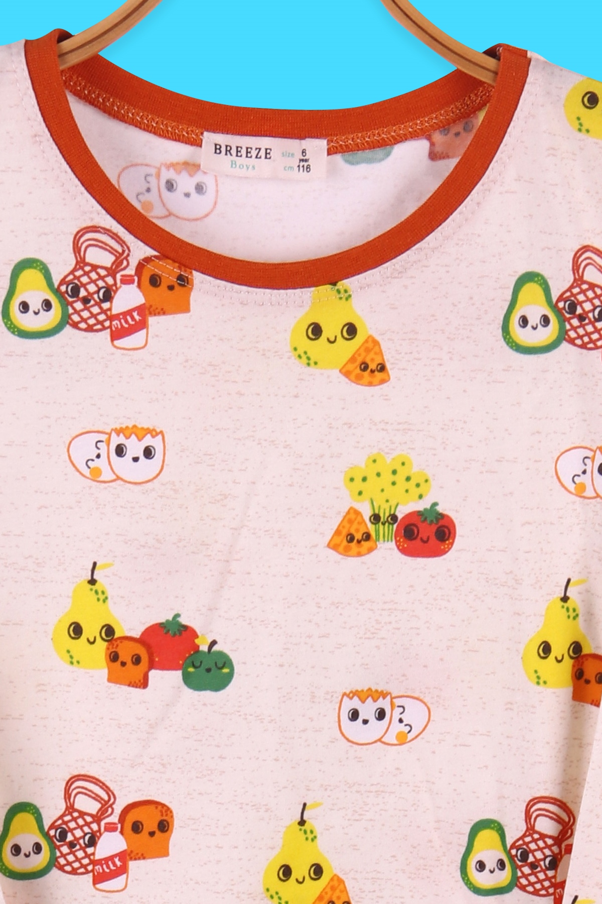 Breeze Erkek Çocuk Pijama Takımı Kahvaltı Temalı Krem (6-10 Yaş)
