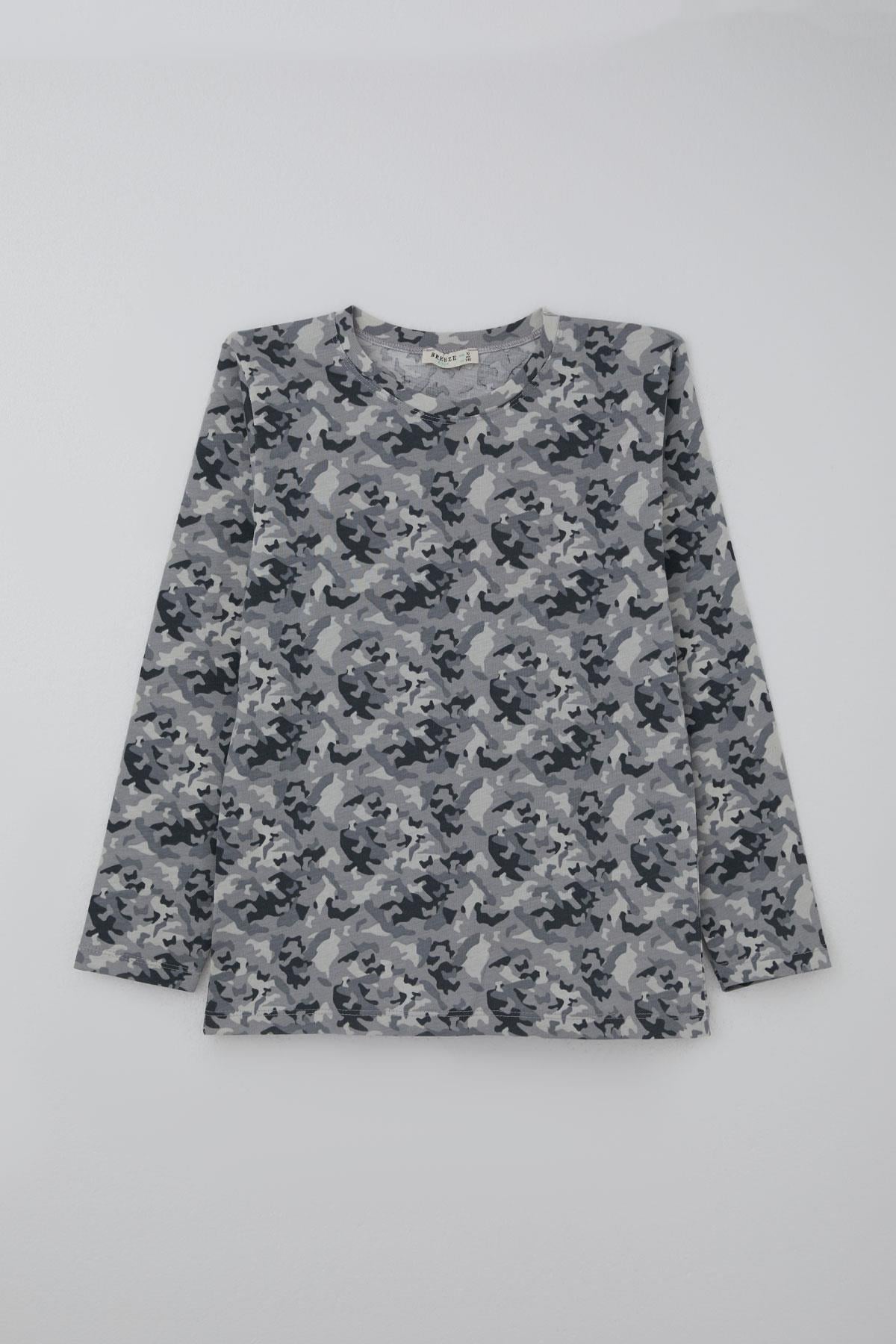 Breeze Erkek Çocuk Pijama Takımı Kamuflaj Desenli Gri (9-12 Yaş)